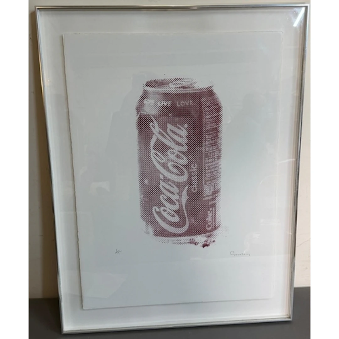 A pop art print of a Coca Cola classic can. Signed lower rig...