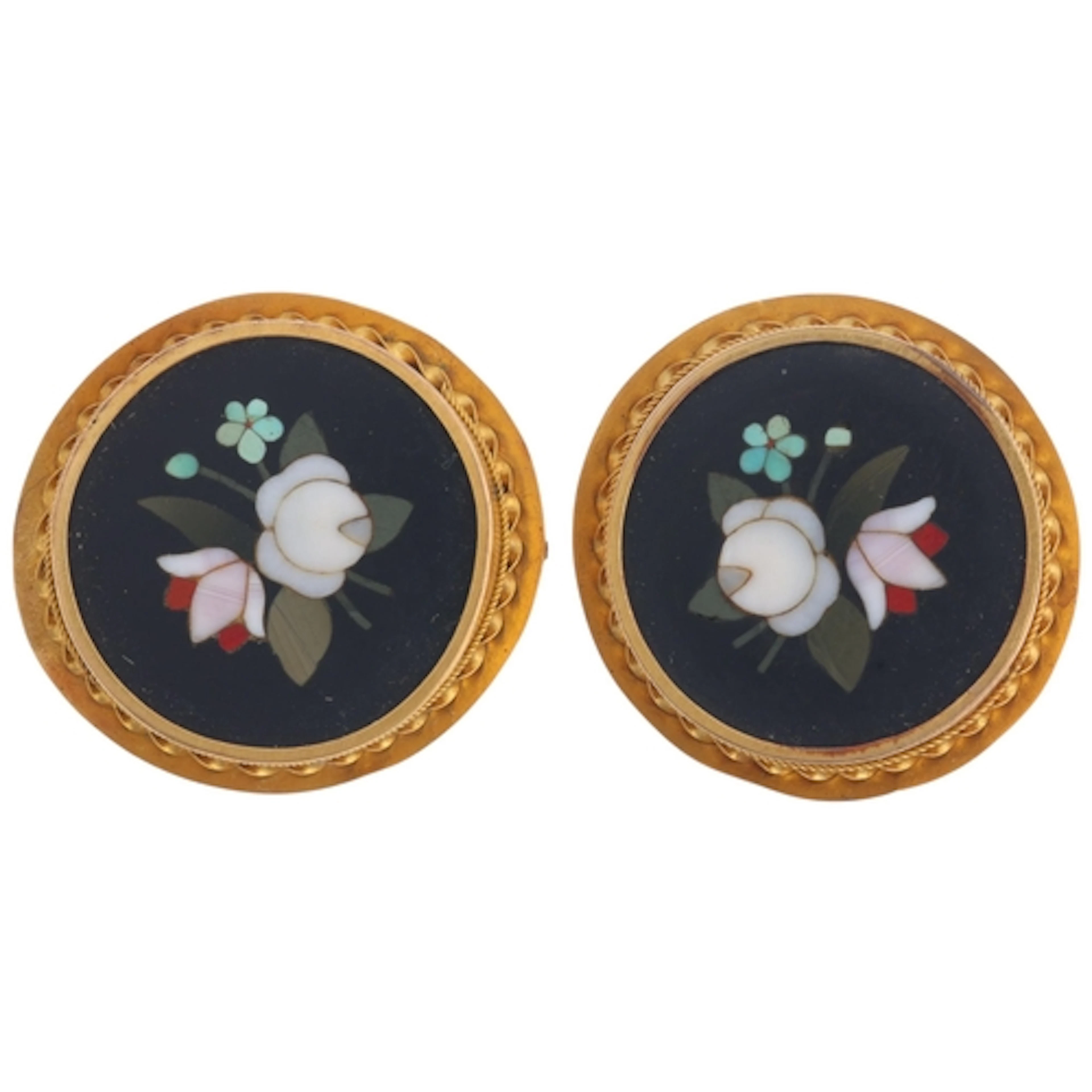 A pair of Antique Victorian Grand Tour gold Pietra Dura dres...