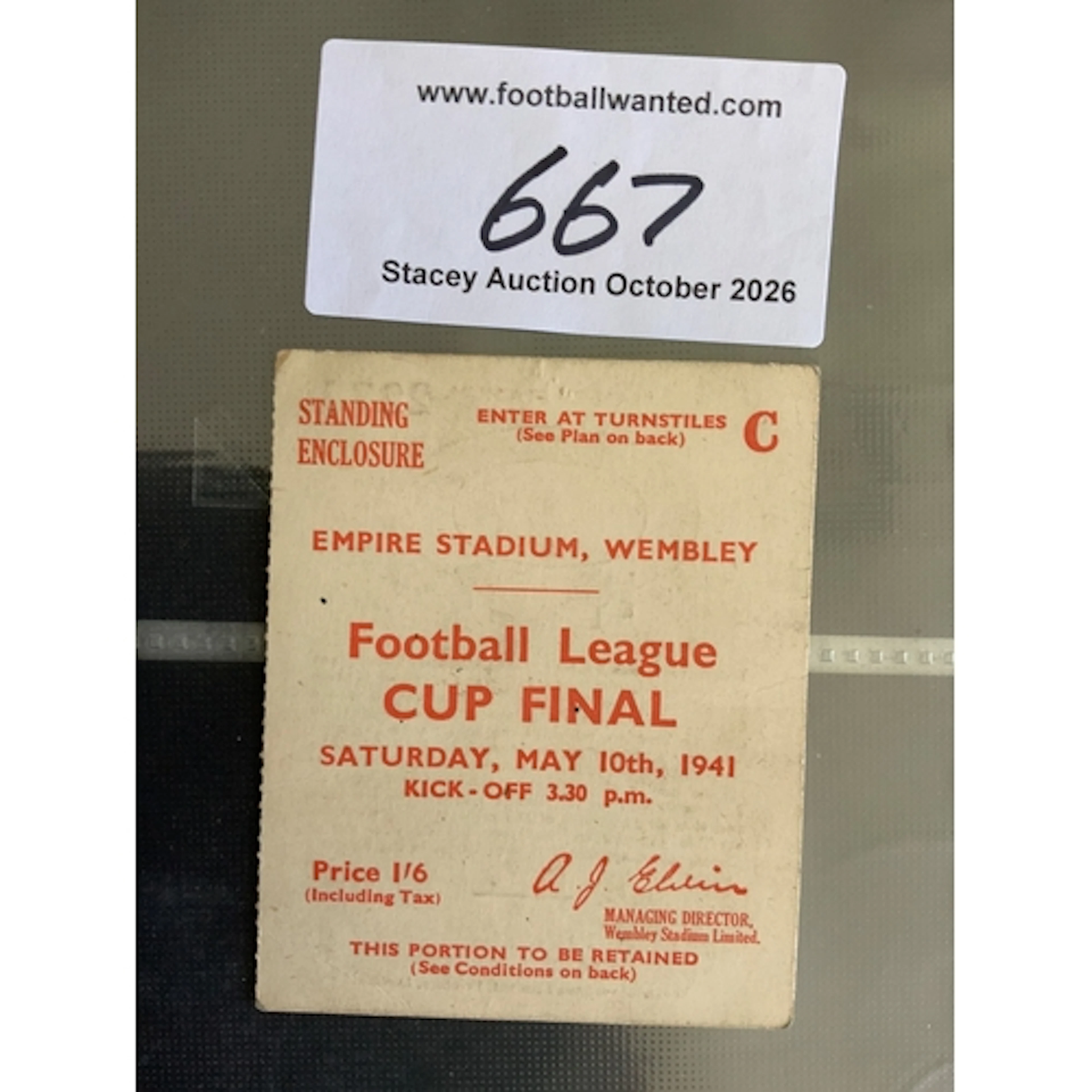 1941 FA Cup Final Football Ticket: Arsenal v Preston at Wemb...
