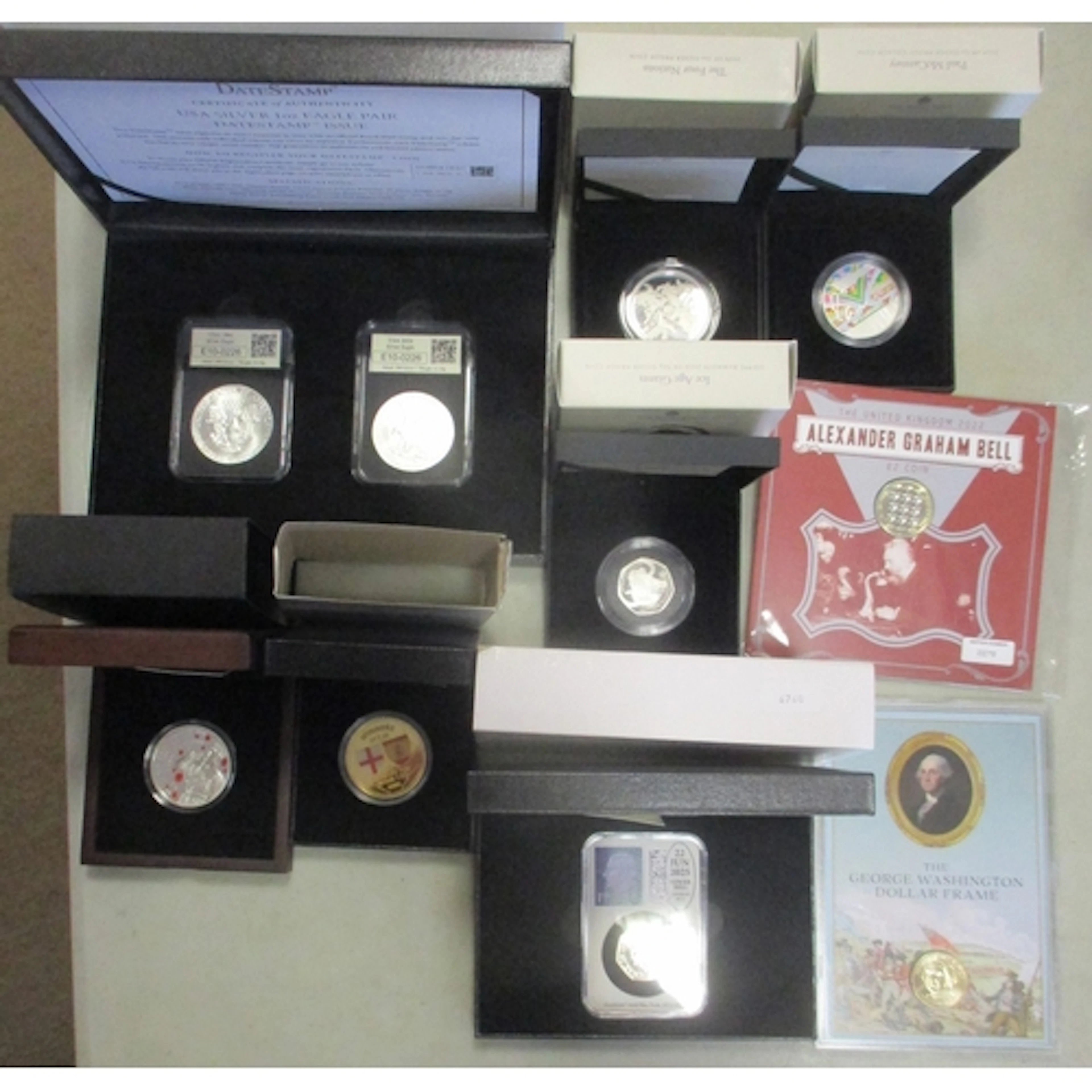 Range of boxed silver proofs FDC, with 2024 1oz Paul McCarth...