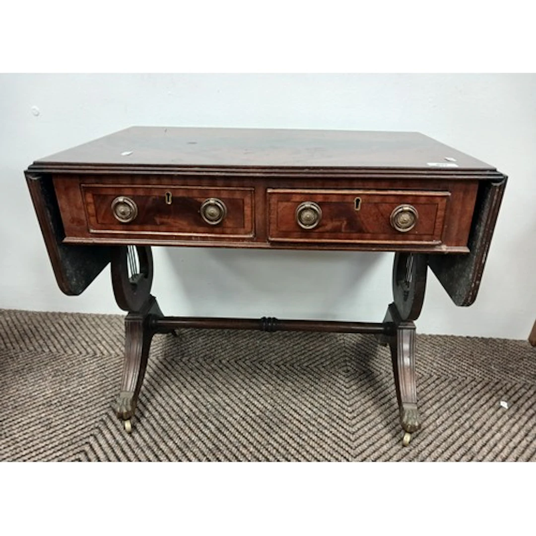 Reproduction mahogany sofa table.