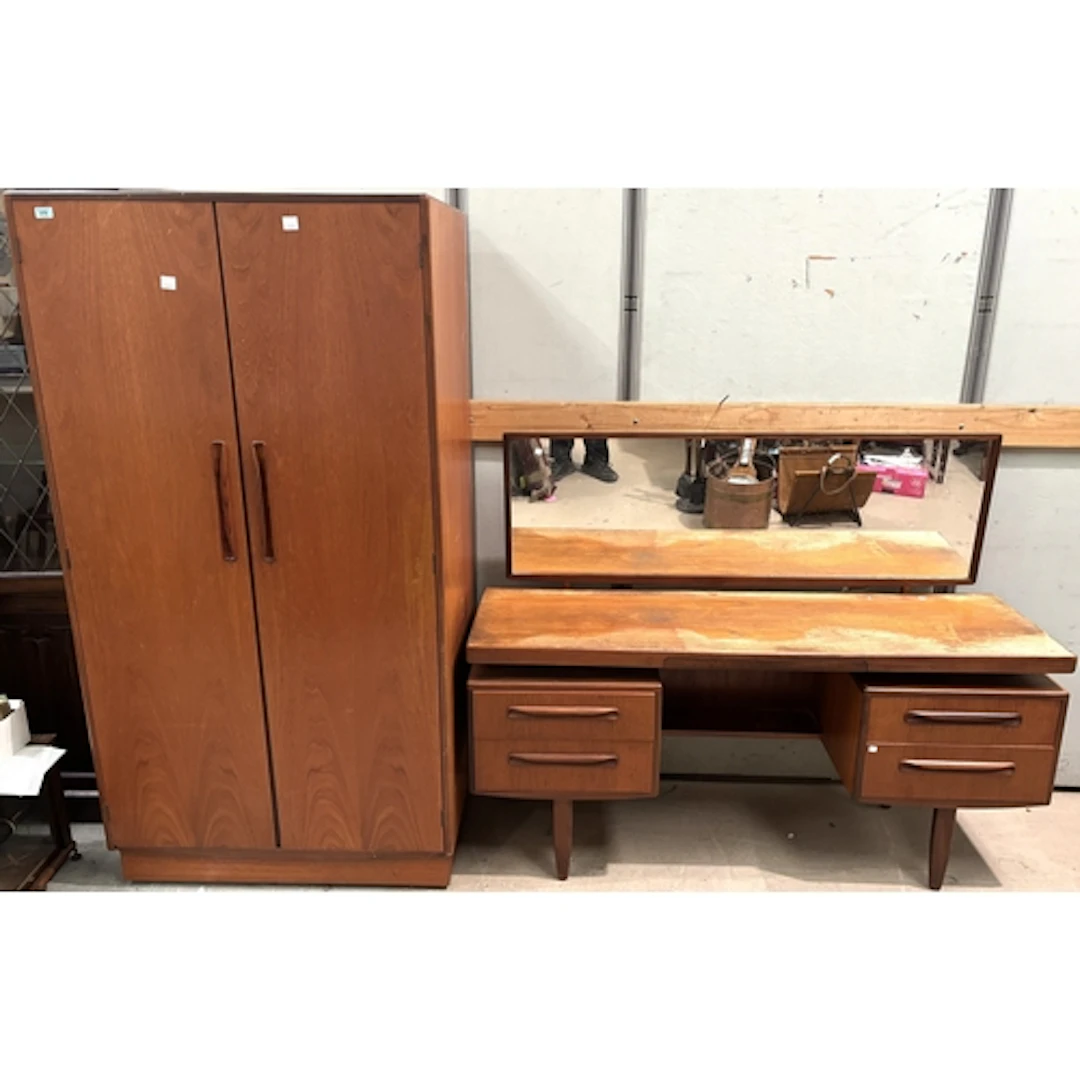 Mid century G-Plan fitted teak wardrobe and matching 4 drawe...