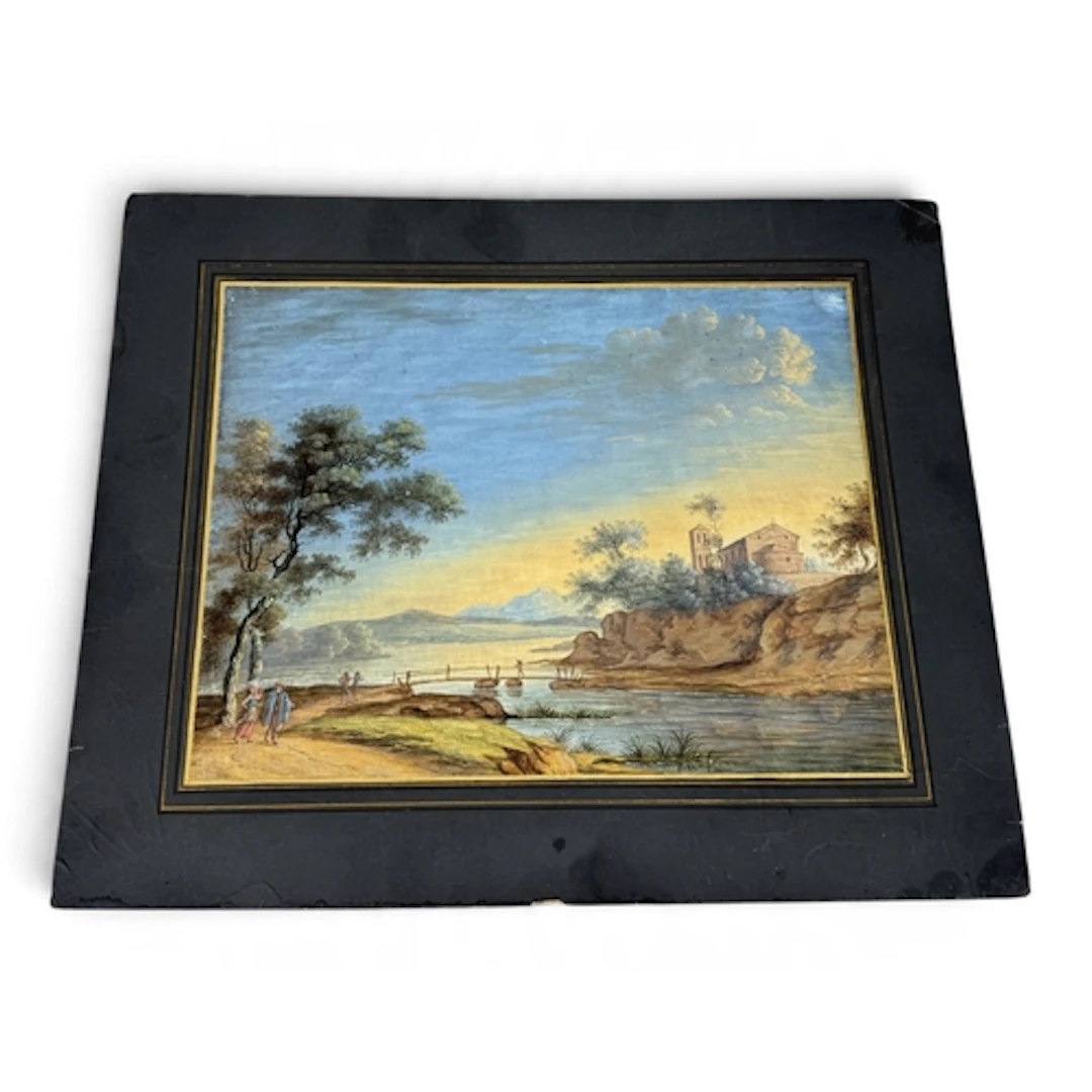 19TH CENTURY CONTINENTAL SCHOOL: RIVER LANDSCAPE Watercolour...