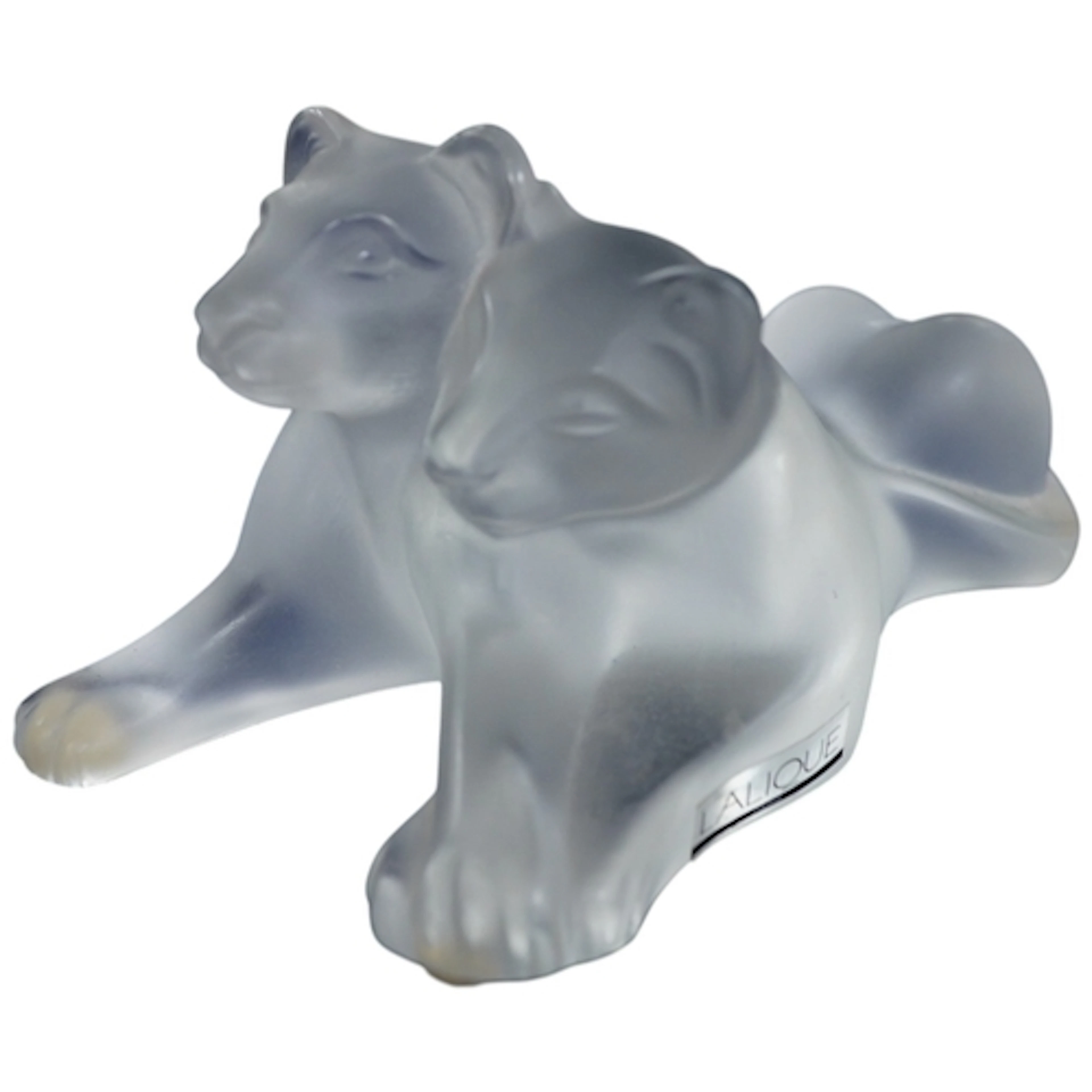 Lalique Tambwee Lion Cubs crystal sculpture, length 13cm....