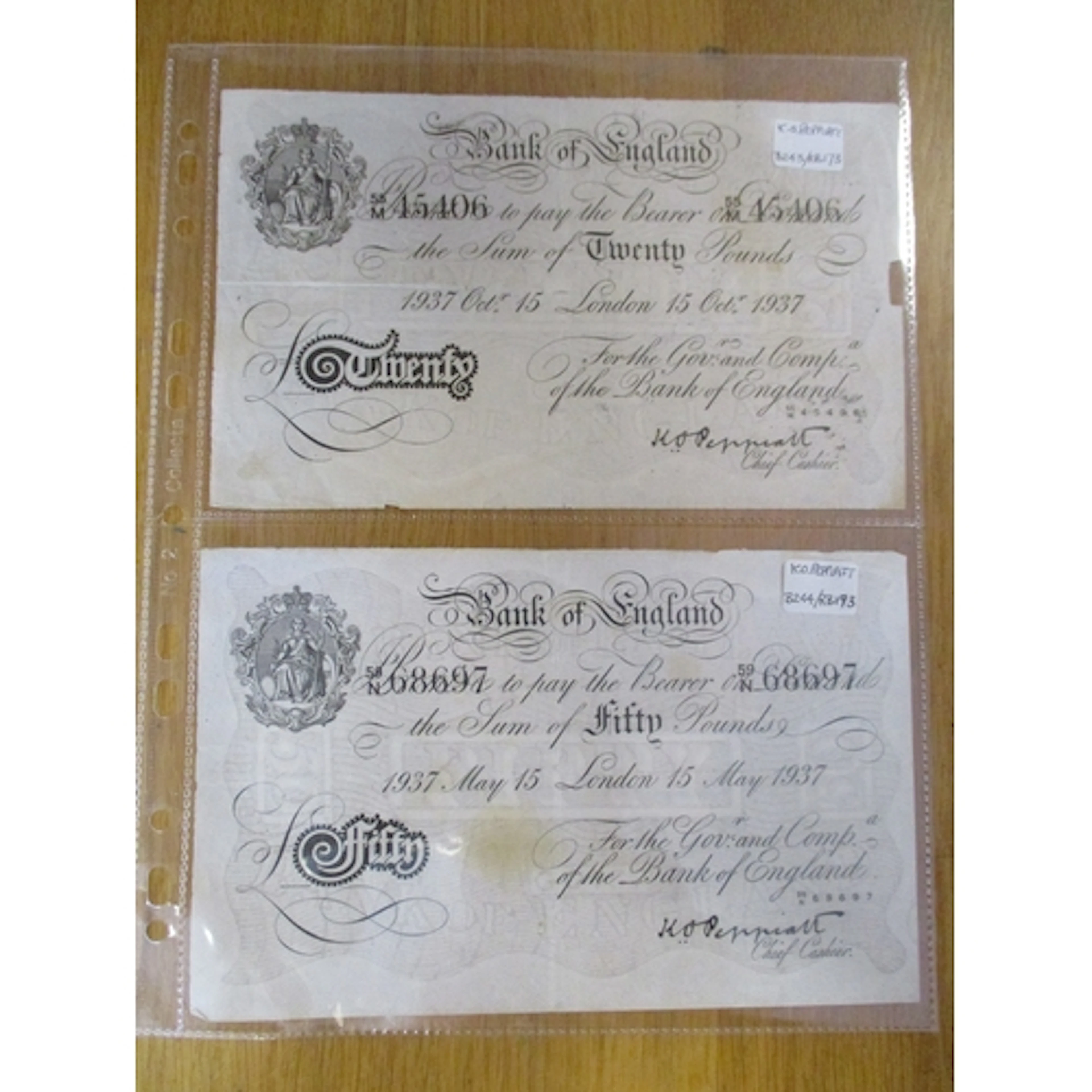 Range of Peppiatt Operation Bernhard forgeries with £50 59/N...