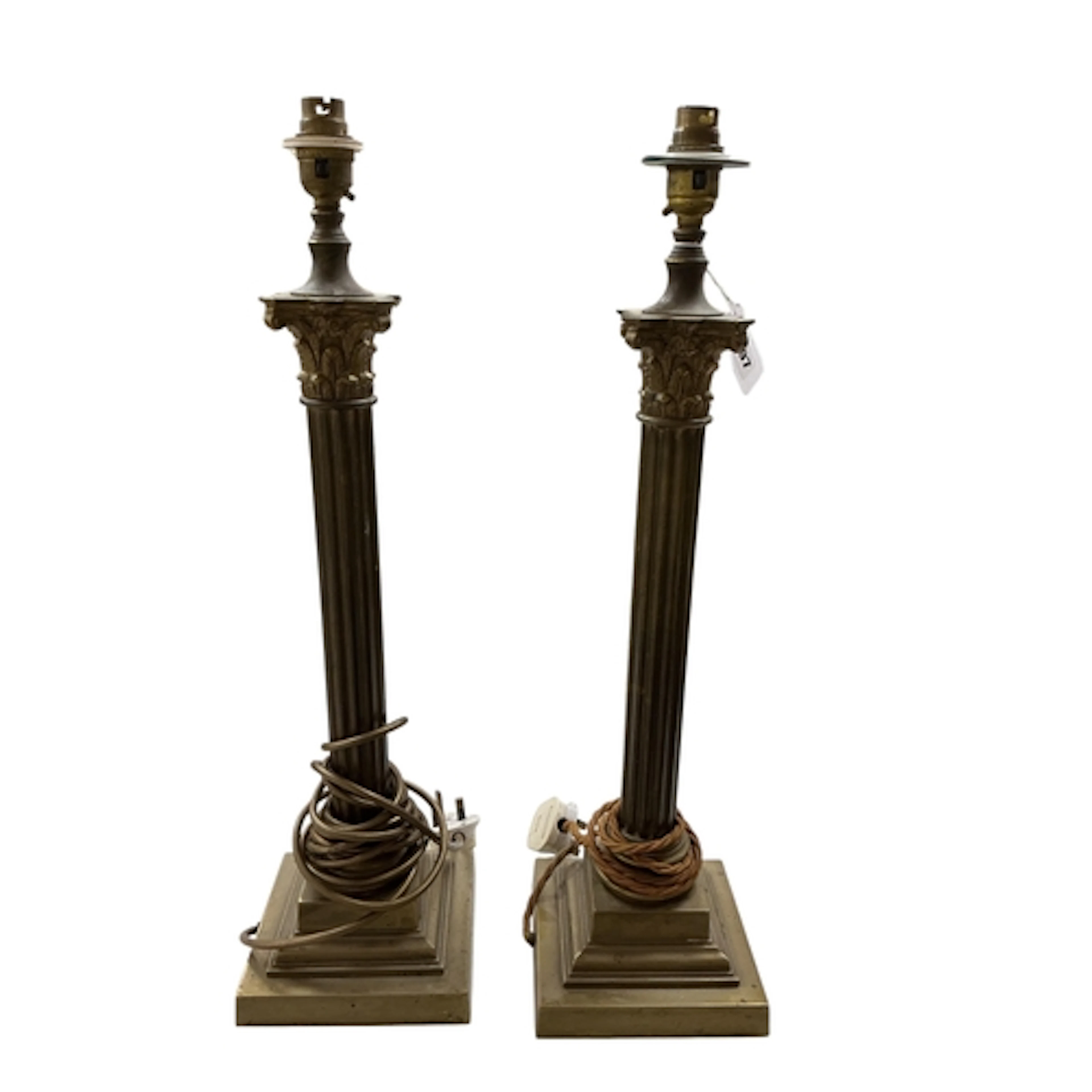 A pair of brass corinthian column table lamp bases, overall ...