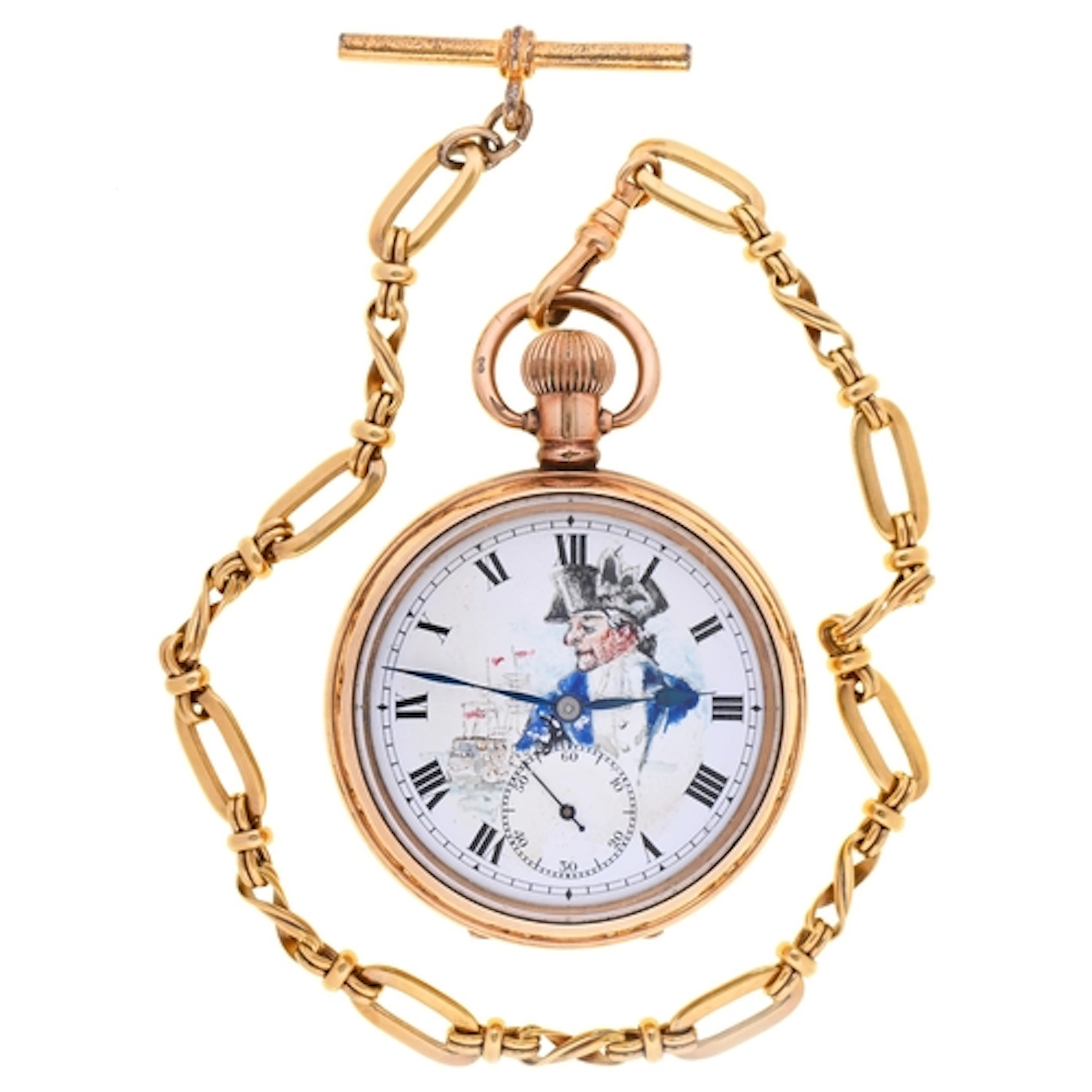 A gold plated keyless lever watch, early 20th c, the enamel...