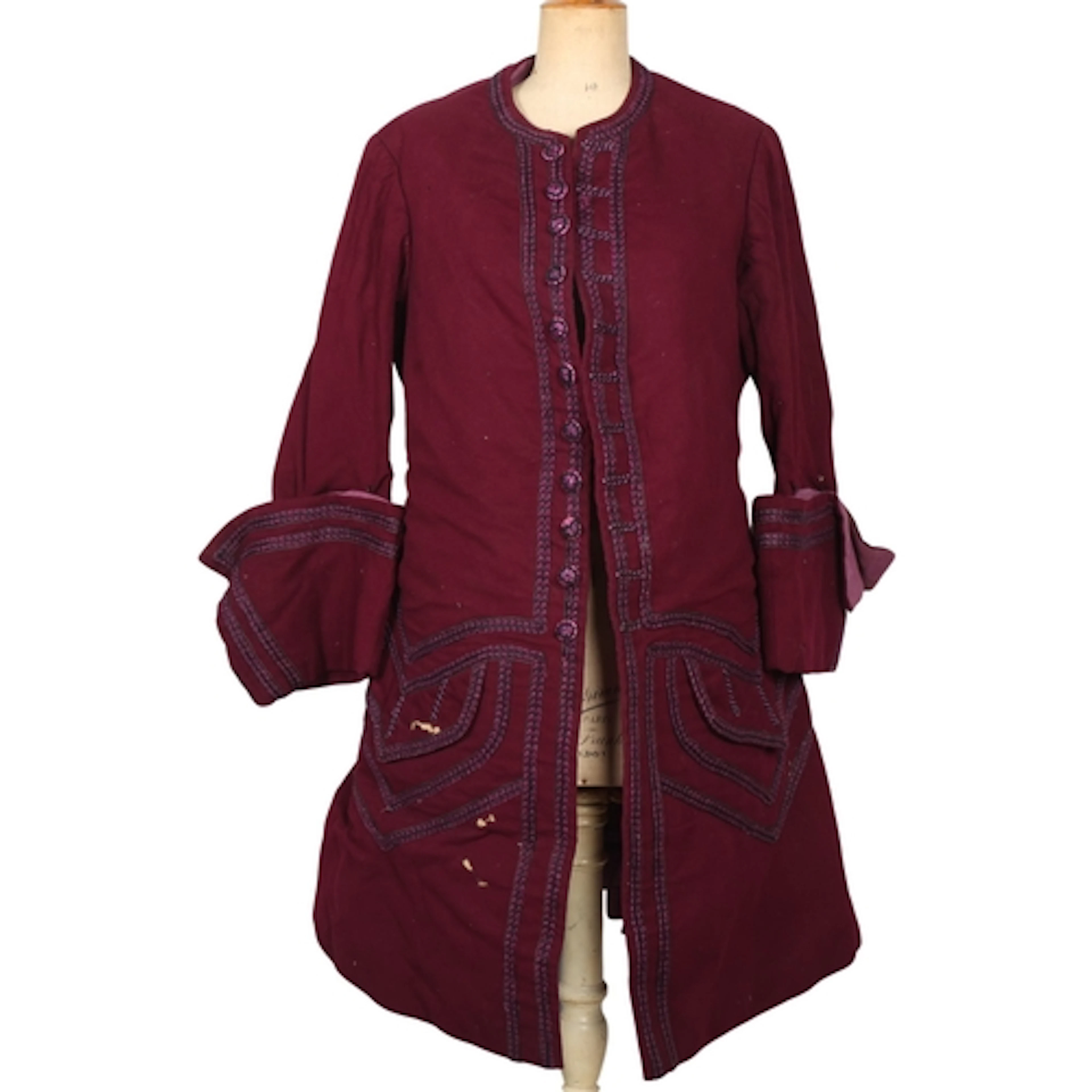 A Georgian-style frock coat bearing the name tag 'L. Olivier...