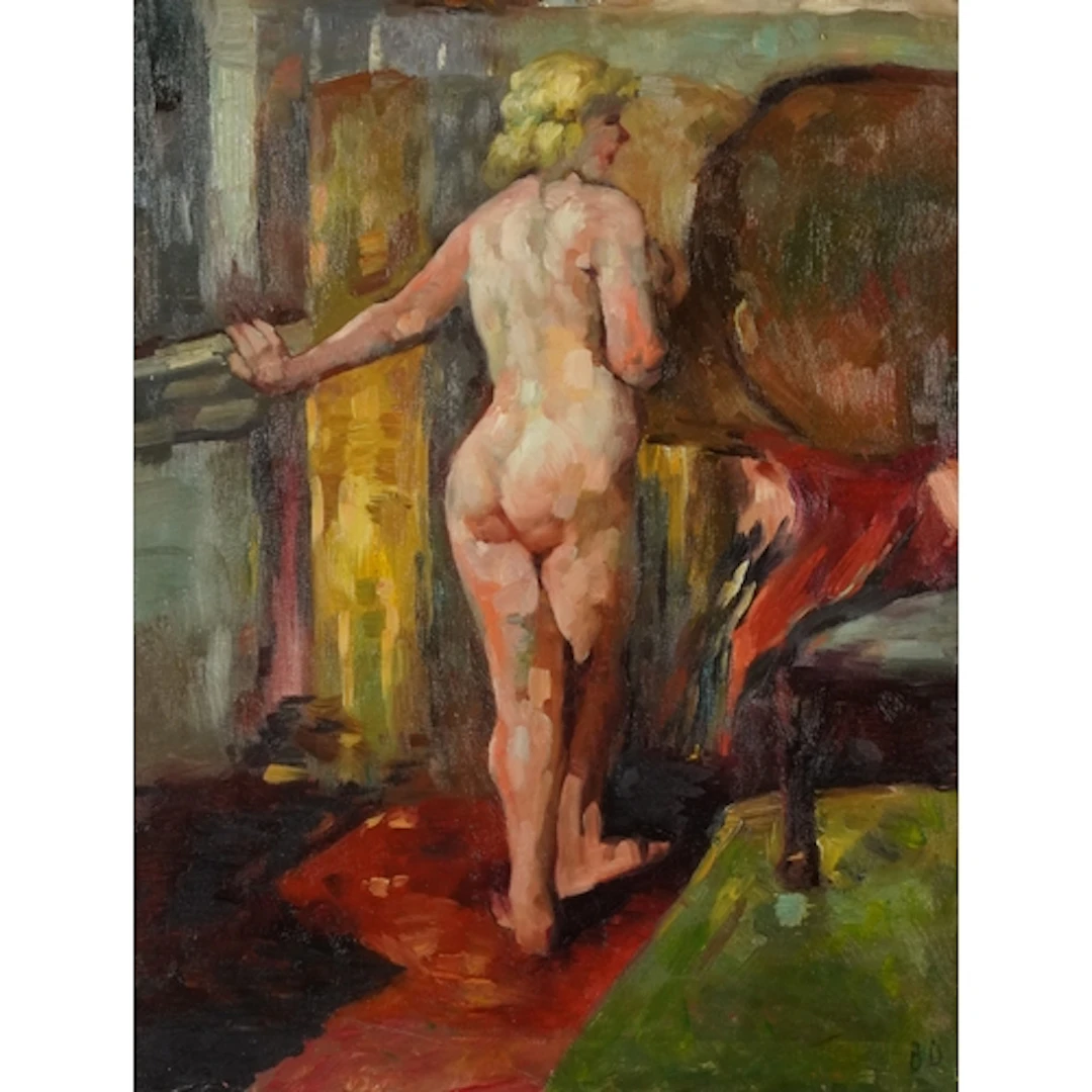 Standing nude female, oil on canvas, framed, 65.5cm x 50cm.