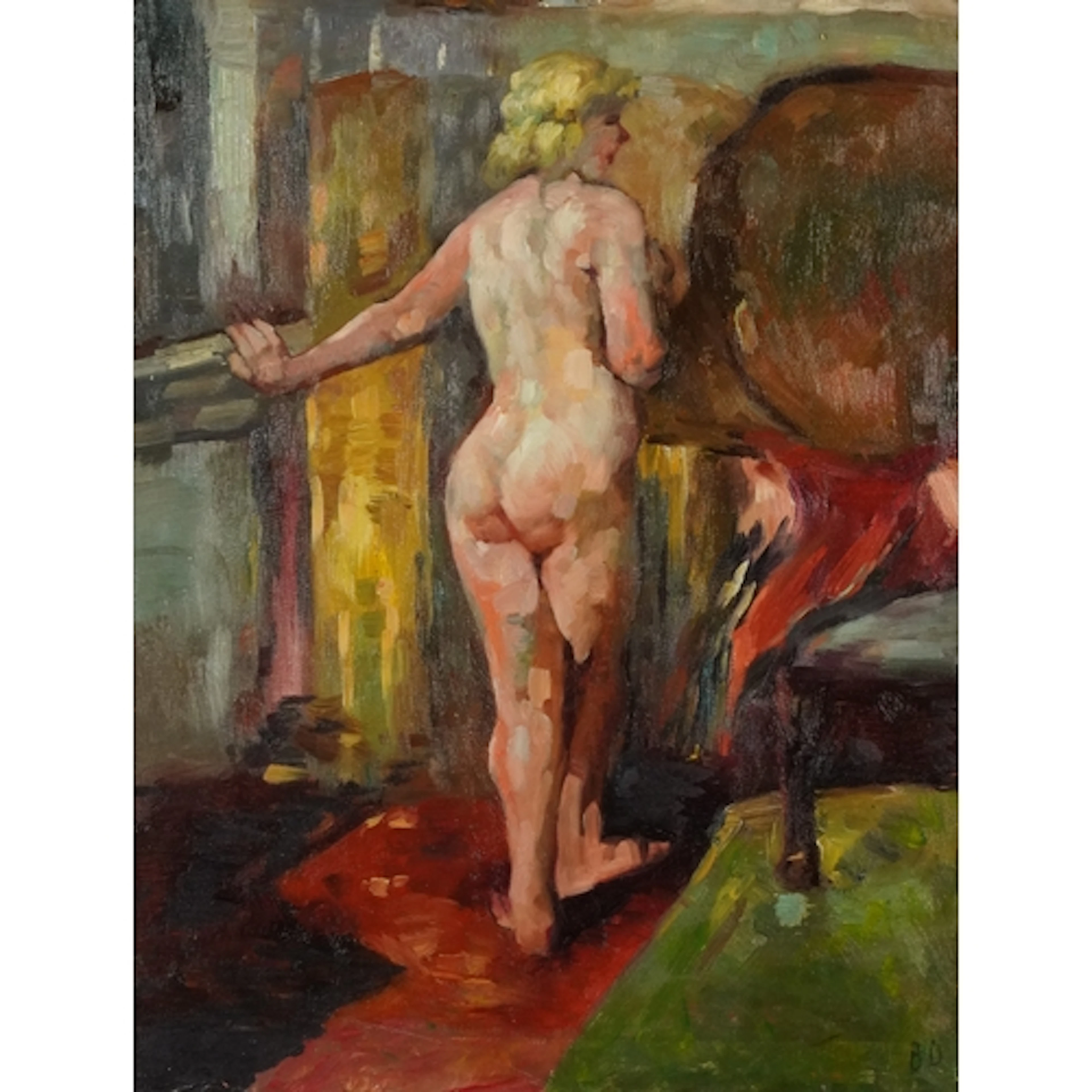 Standing nude female, oil on canvas, framed, 65.5cm x 50cm.
