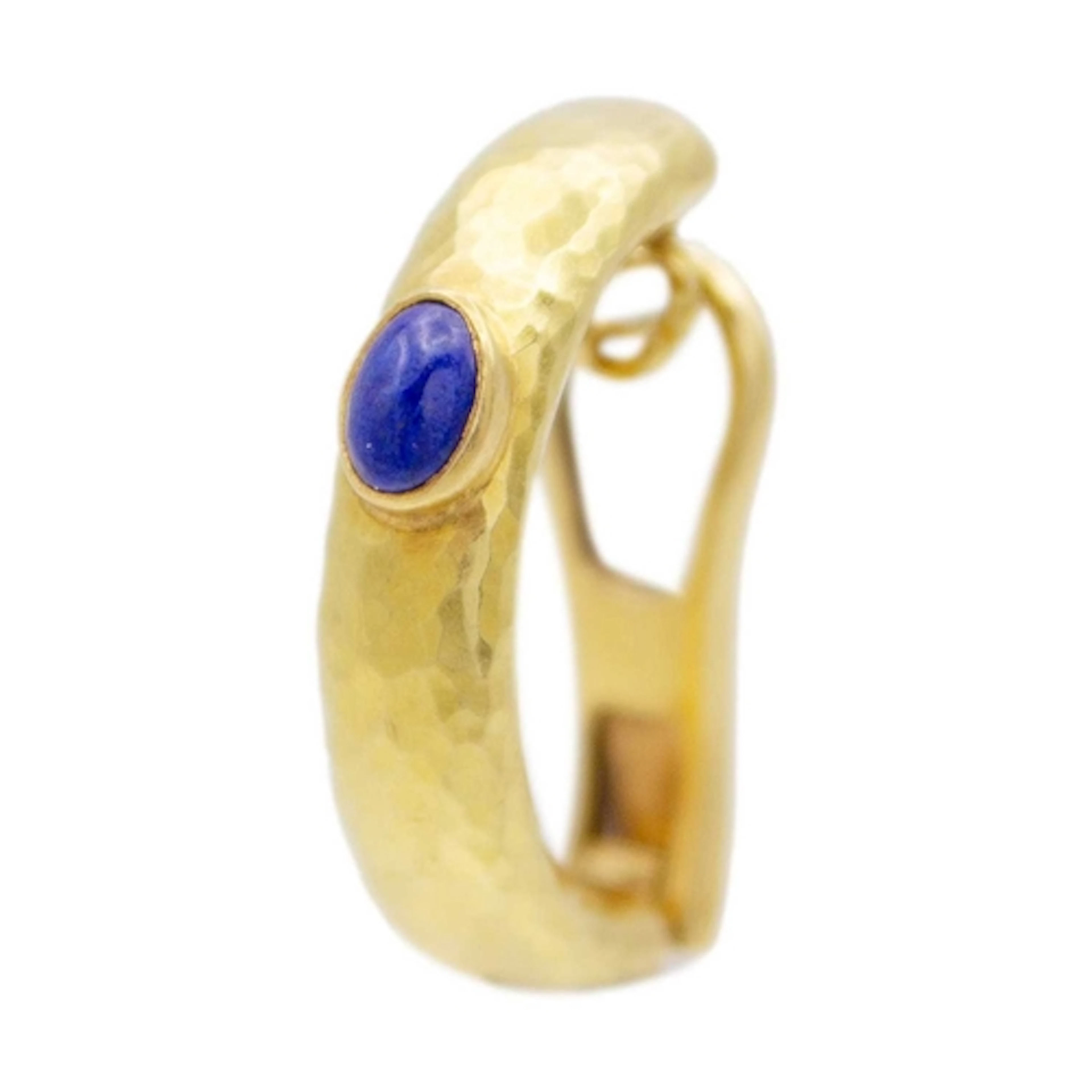 A modern high-purity gold lapis lazuli set half-hoop earring...