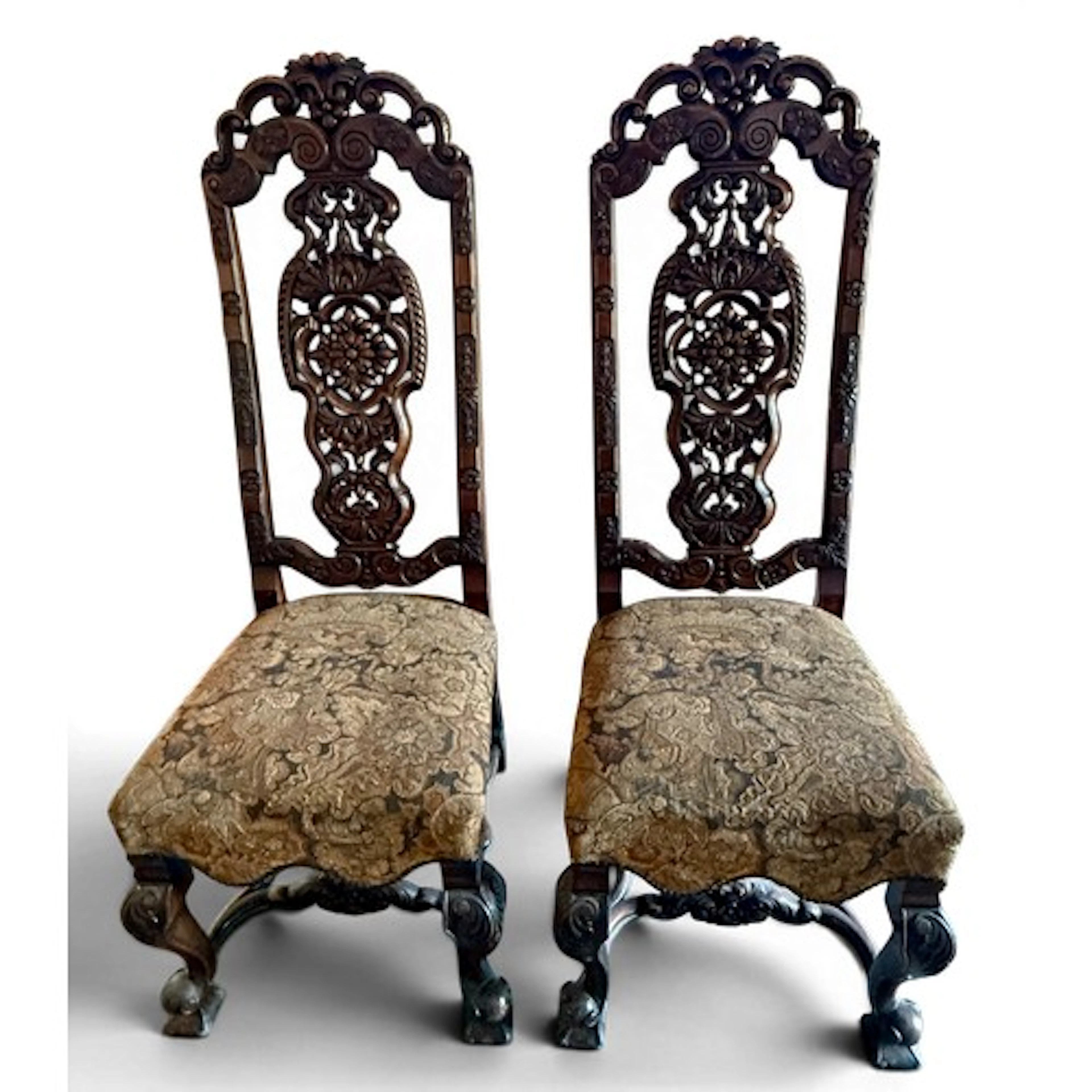 A pair of Continental high backed side chairs. 49cm h to sea...