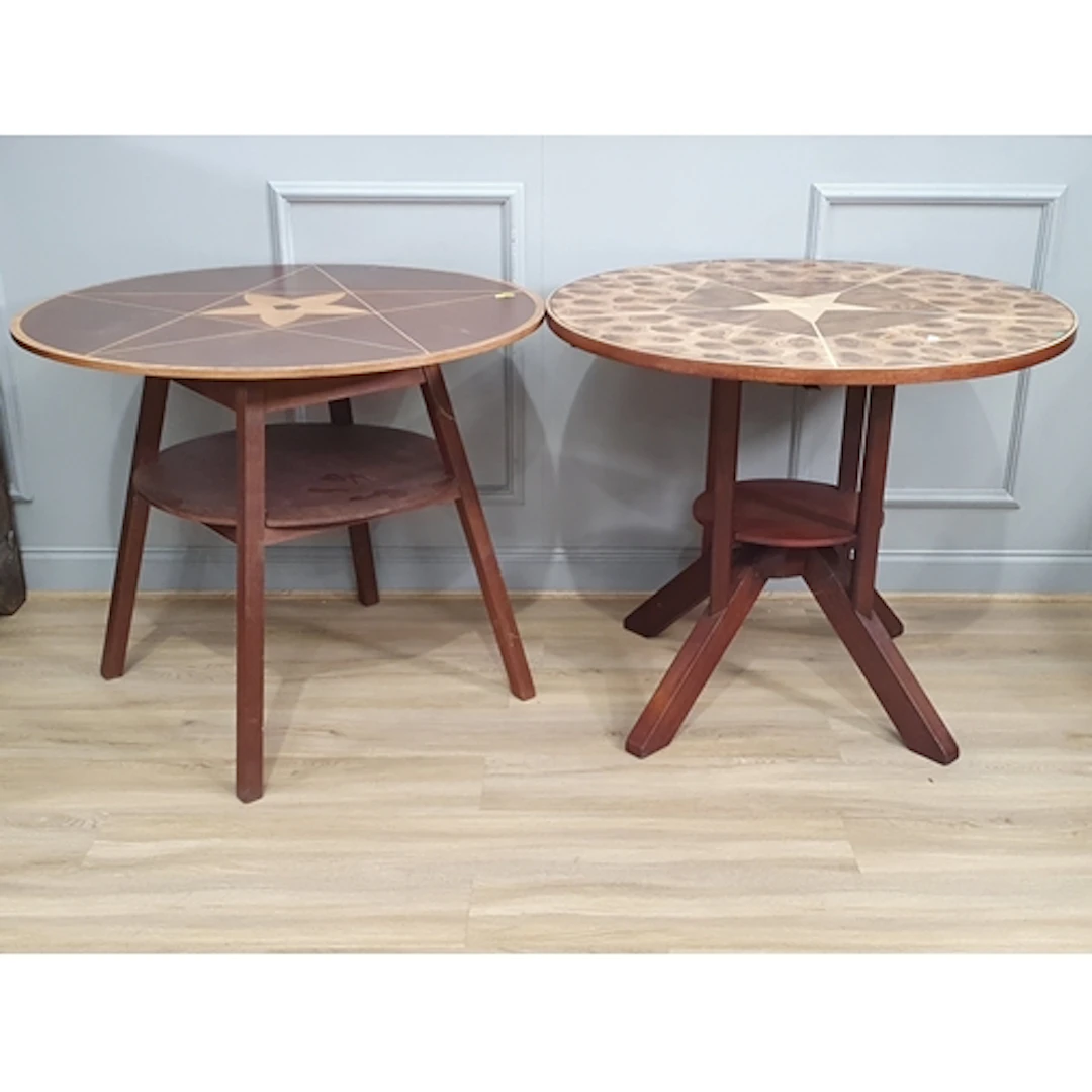 A modern oyster veneered circular Table and another modern c...