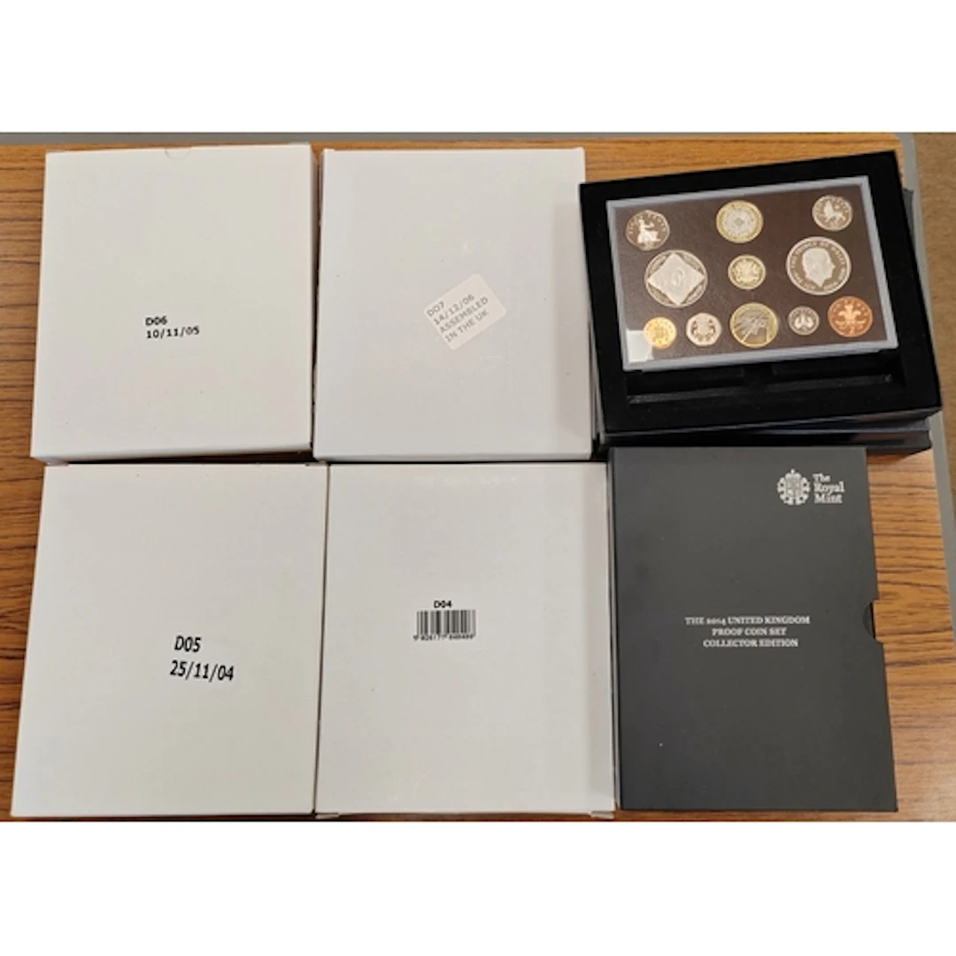 Collection of cased proof sets FDC, includes 2004-2008, 2010...