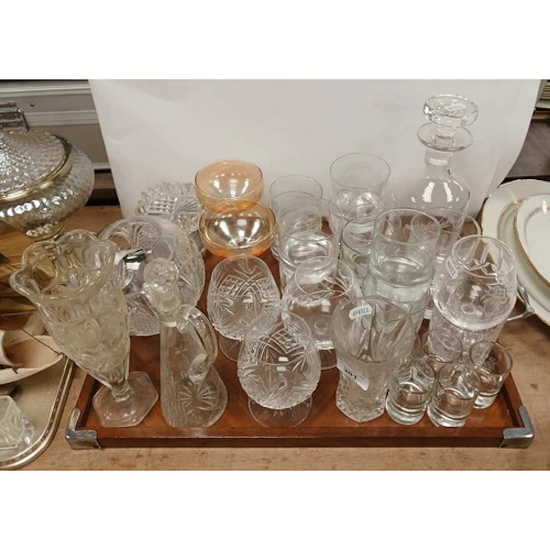 Waterford crystal circular vase, high relief whiskey tumbler...