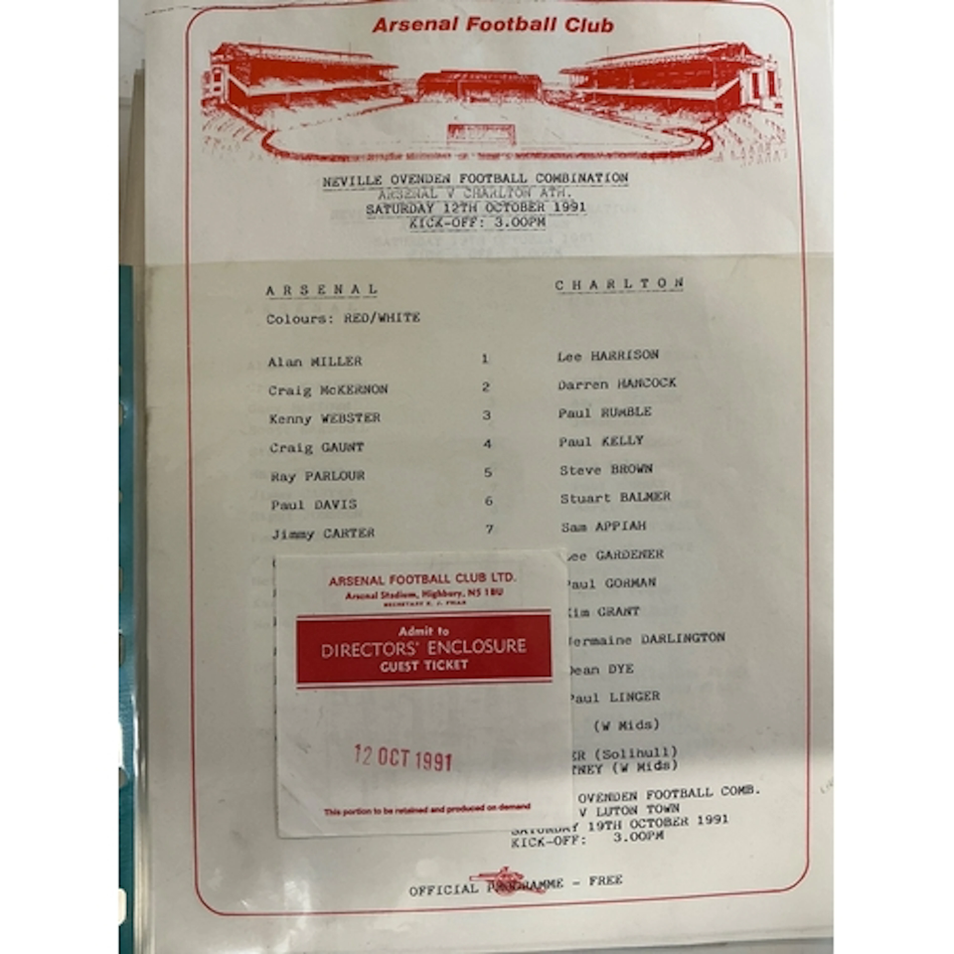 Arsenal Complete 91/92 Home Programmes Reserves + Tickets: A...