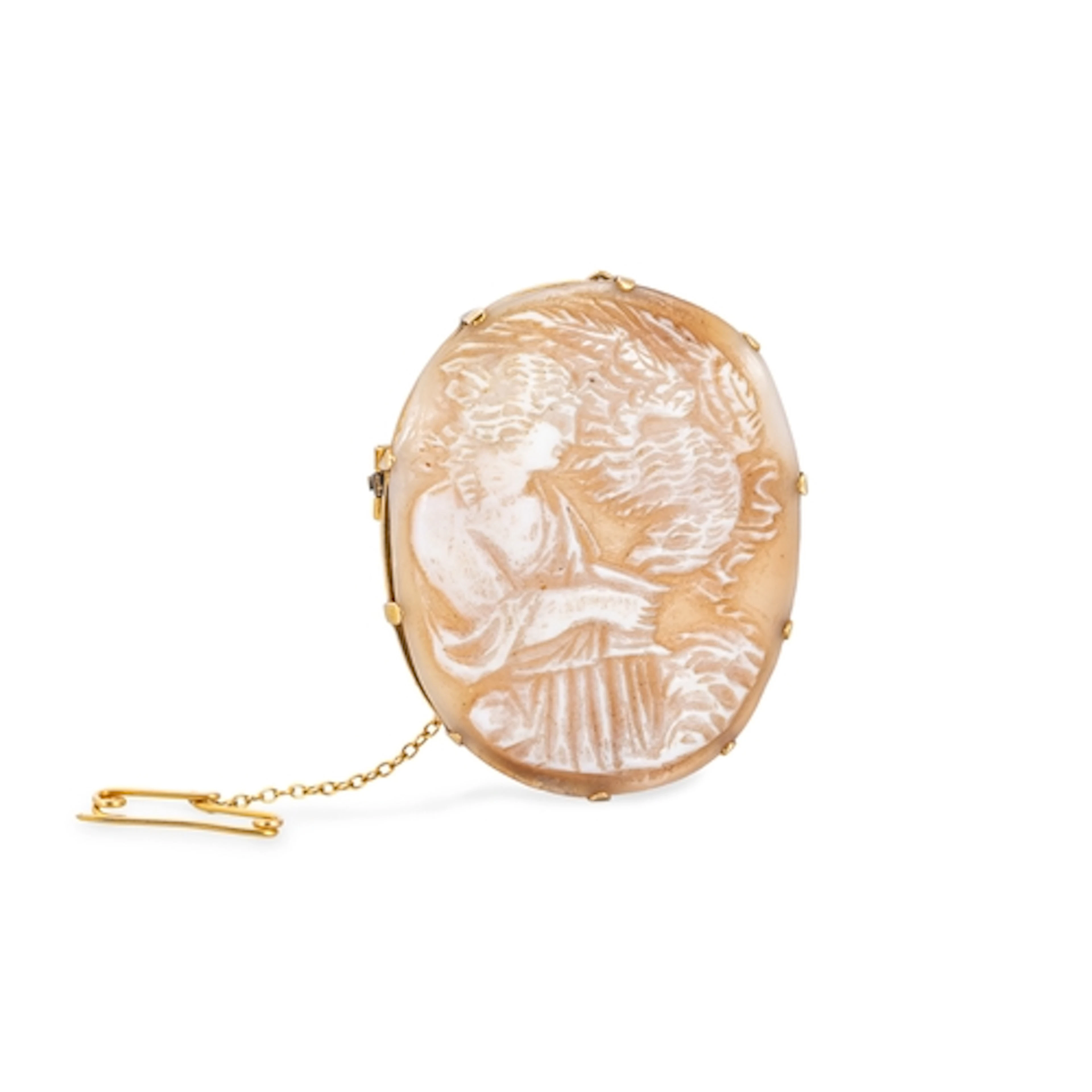 AN ANTIQUE GOLD CAMEO BROOCH, stamped 9ct gold