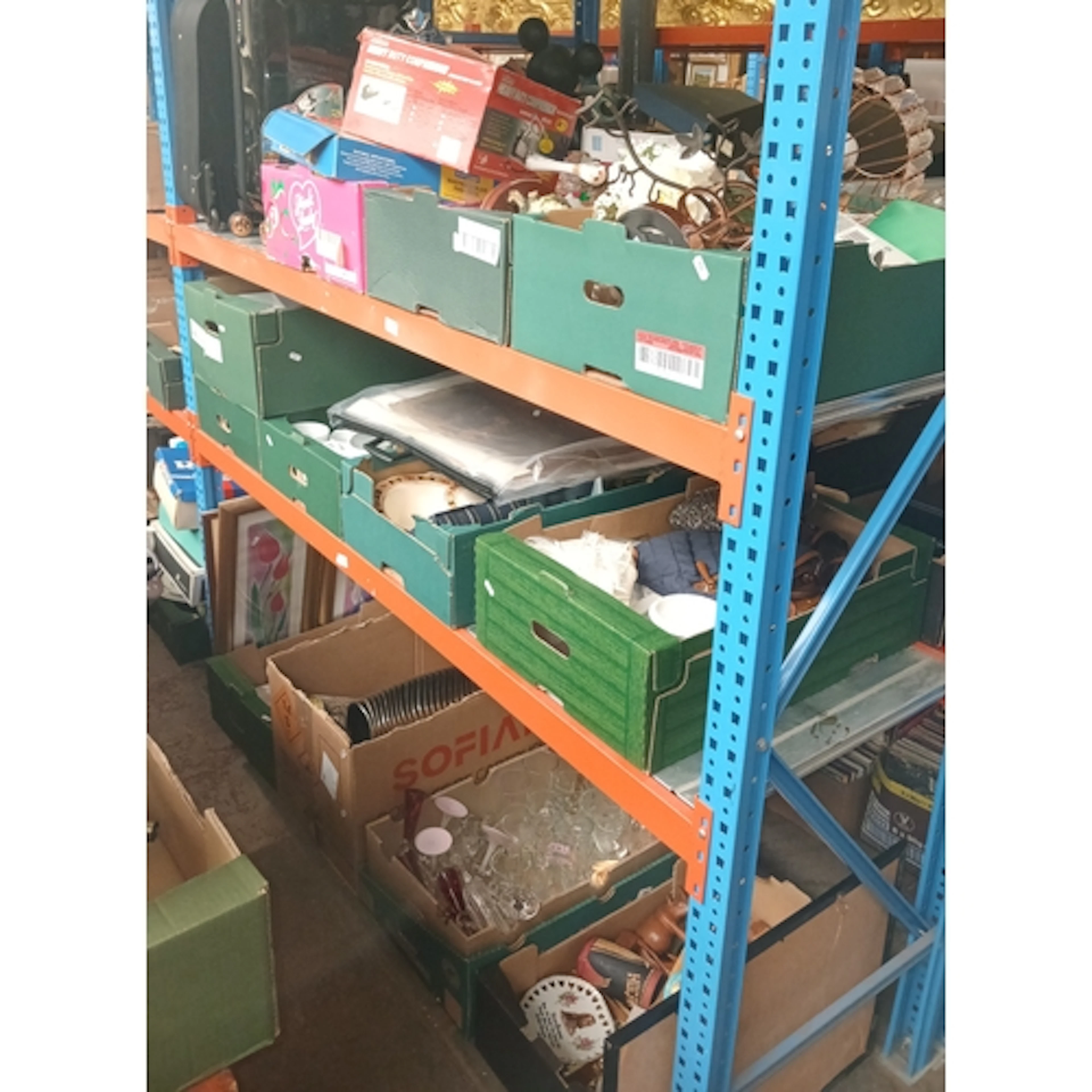 3 shelves of mixed items to include ceramics, compressor, na...