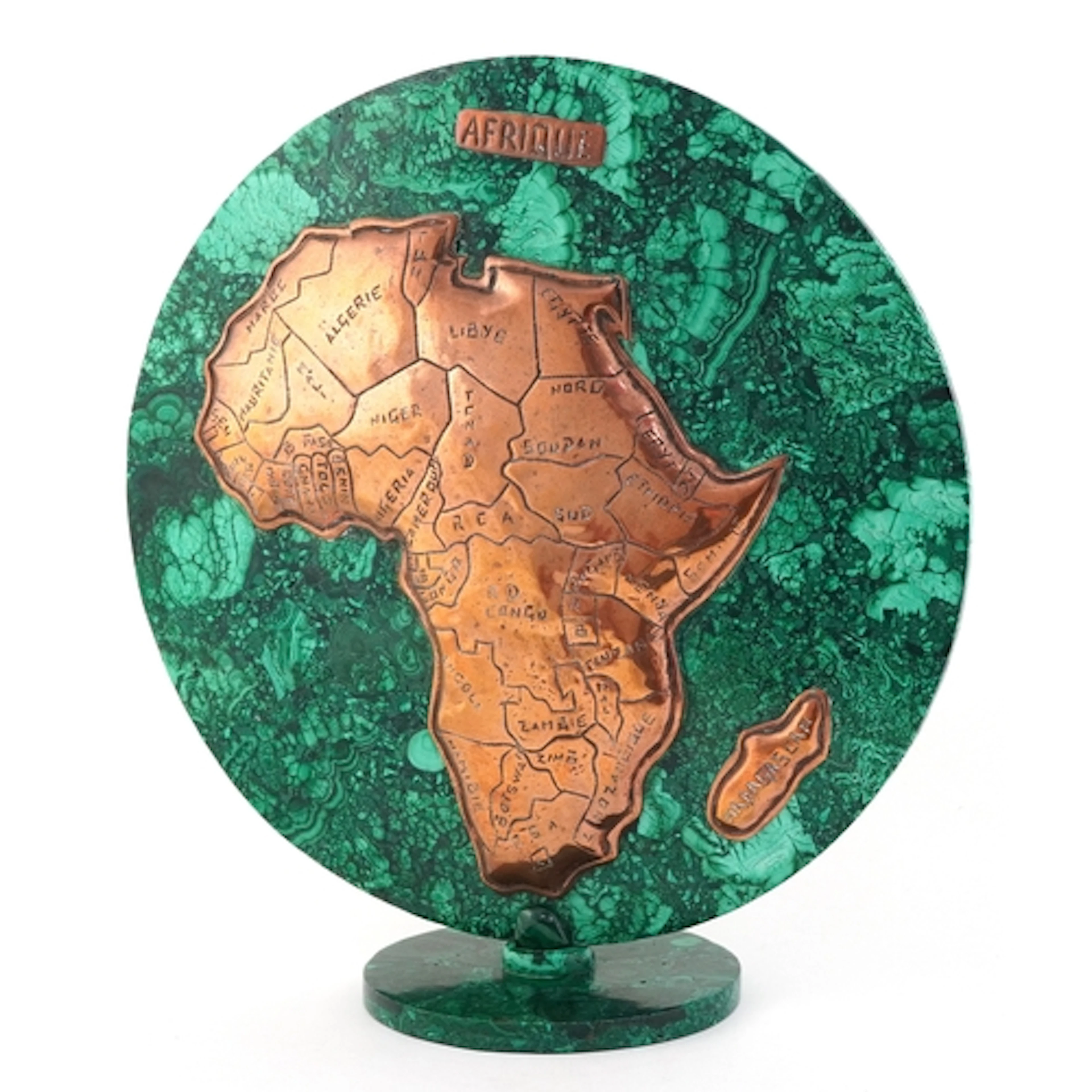 Vintage faux malachite and copper map sculpture of Africa an...