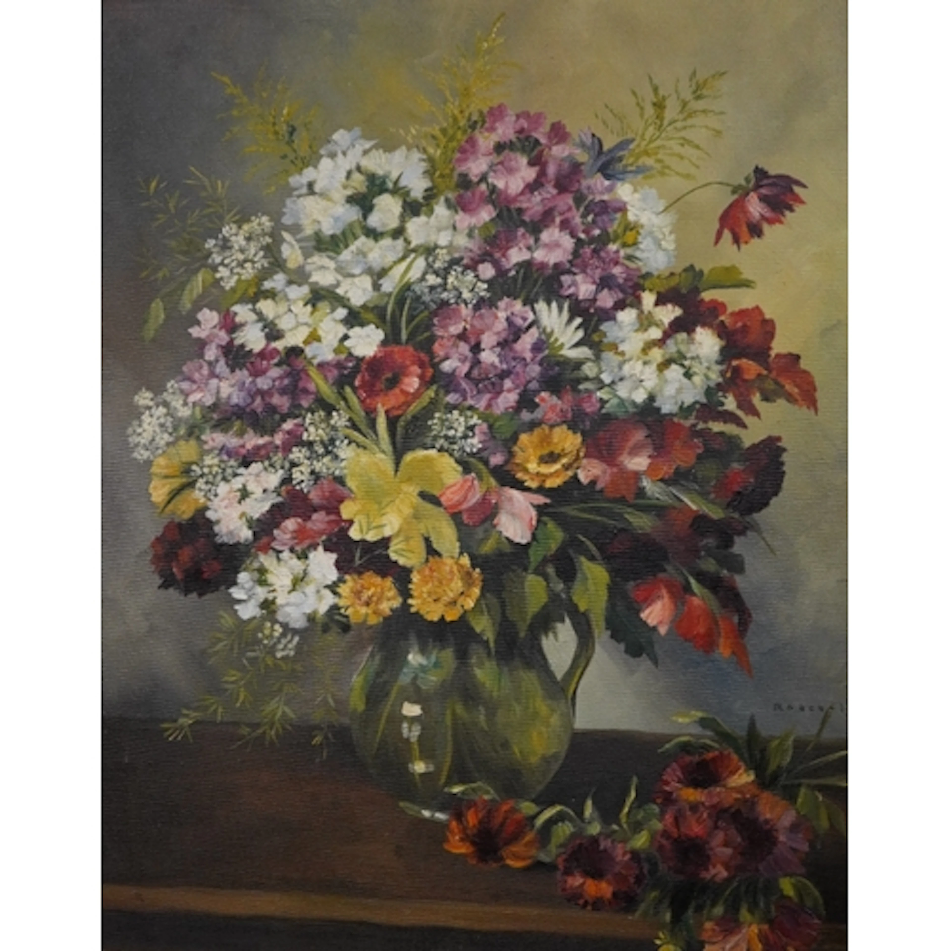 Sibylle Robertin, still life of flowers, signed, label verso...