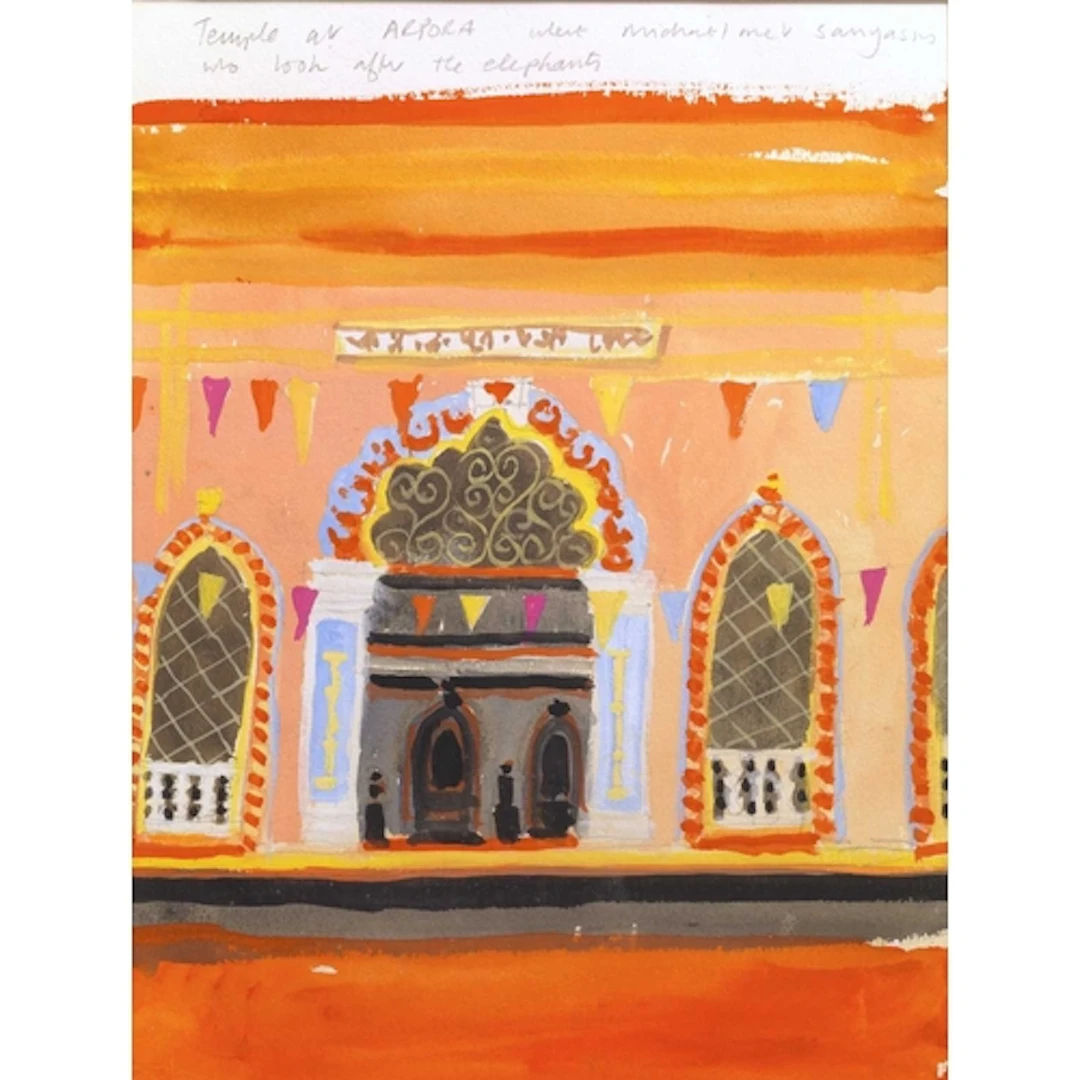 § John MILLER (1931-2002) Temple at Arpora Gouache, inscribe...