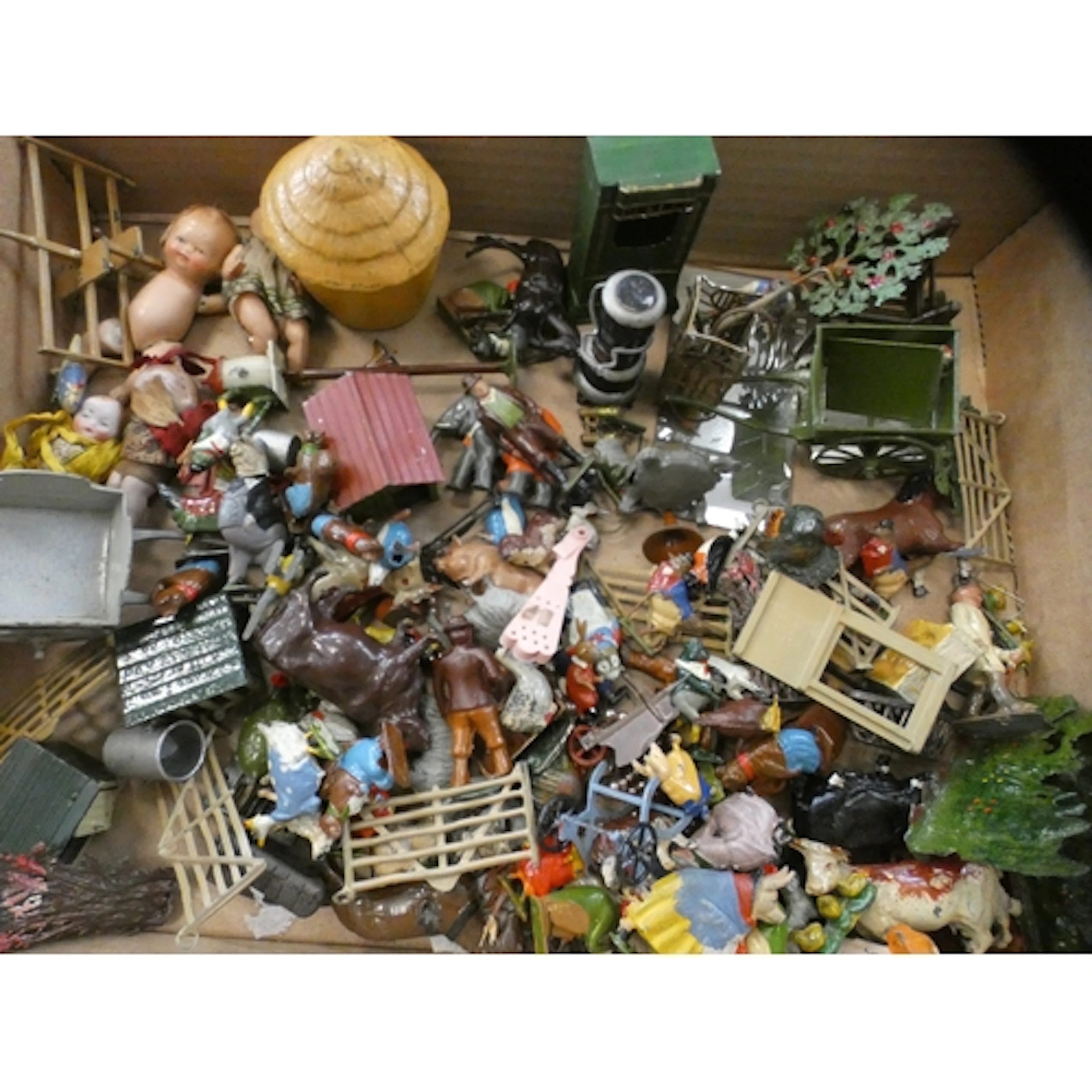 A large quantity of vintage lead farm animals and some costu...
