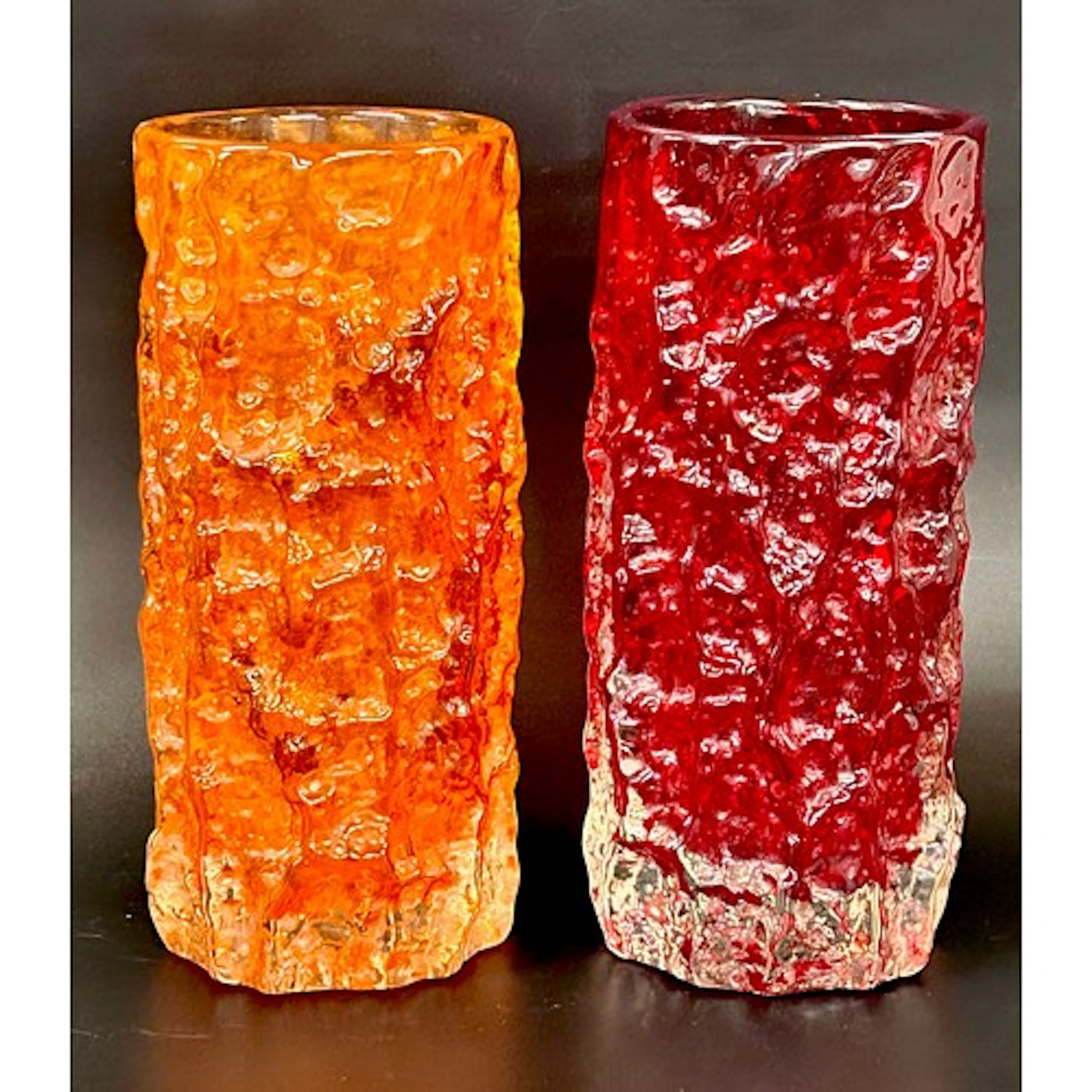 Geoffrey Baxter for Whitefriars; two textured glass Bark vas...