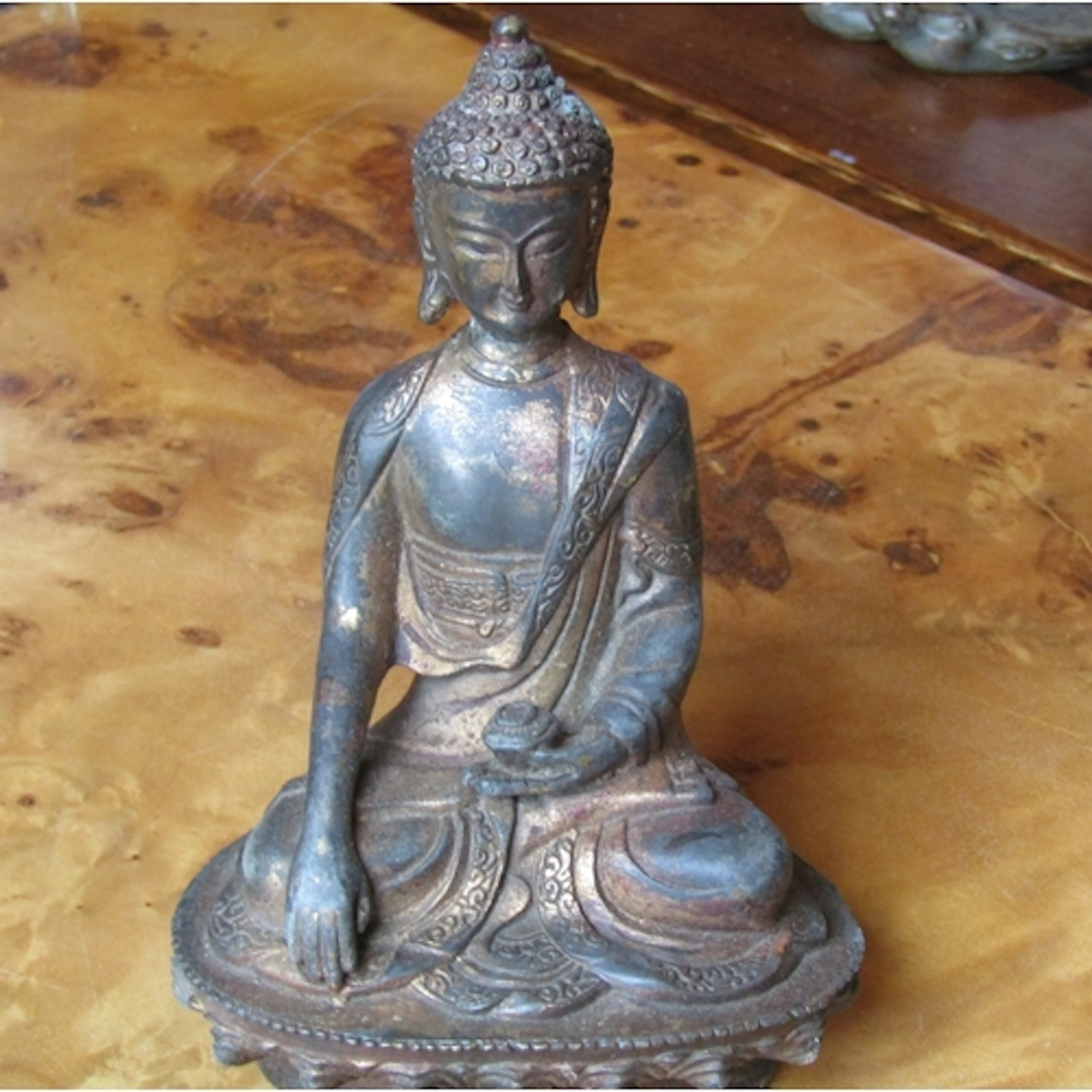 Temple Figure Gilded Bronze Seated Deity Approximately 6 Inc...