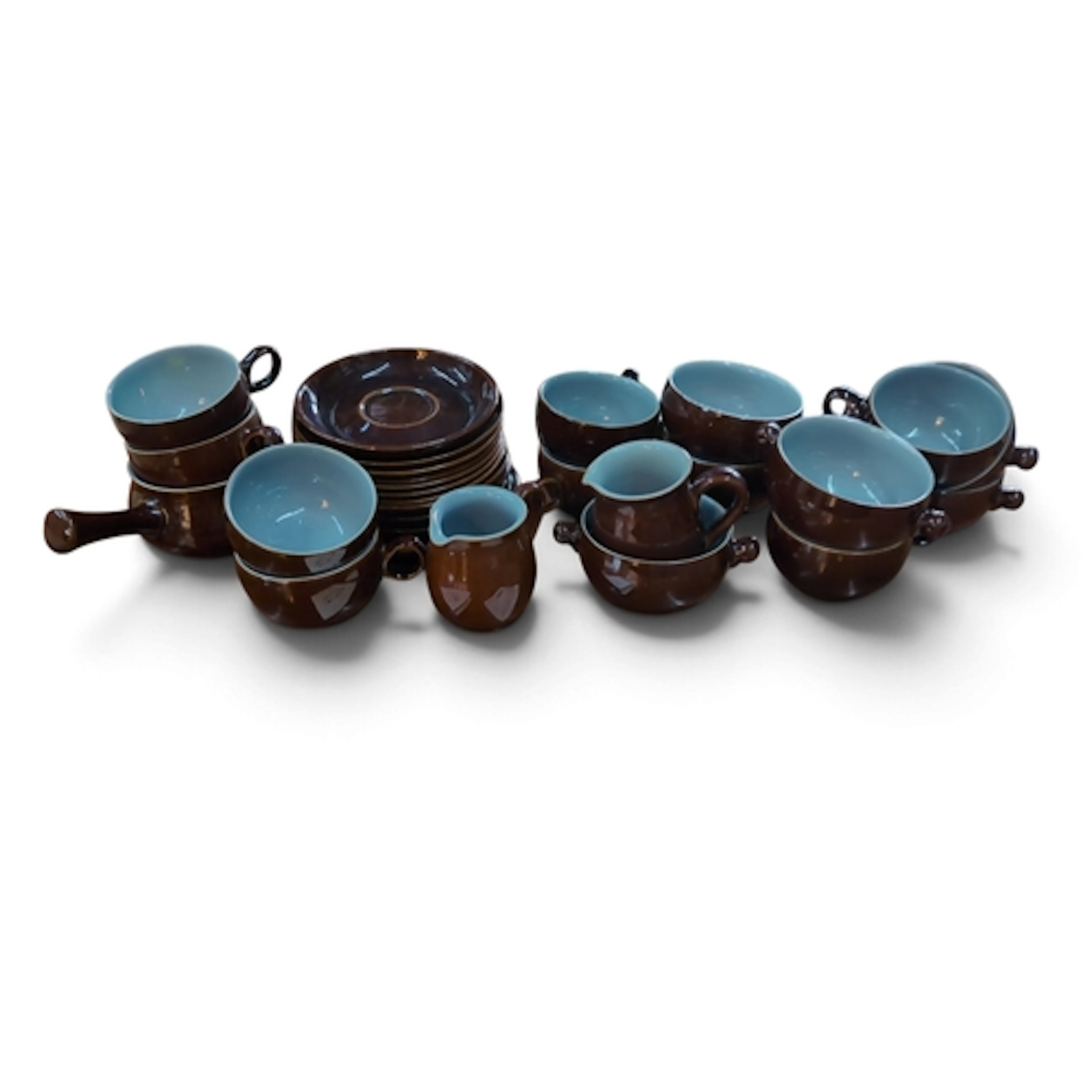 Denby pottery part coffee service with brown-glazed exterior...
