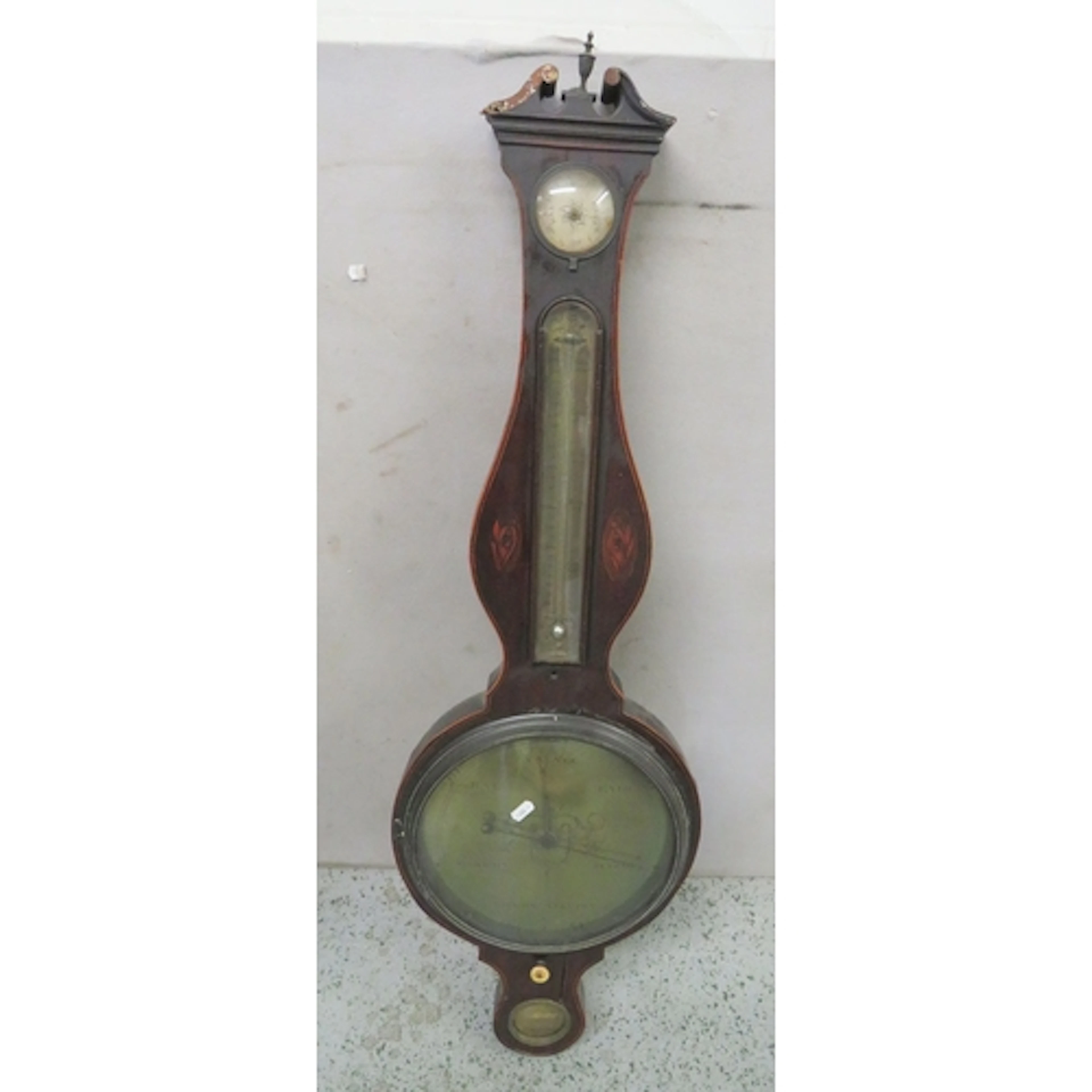 Antique Mahogany Banjo Wheel Barometer, small spirit level (...