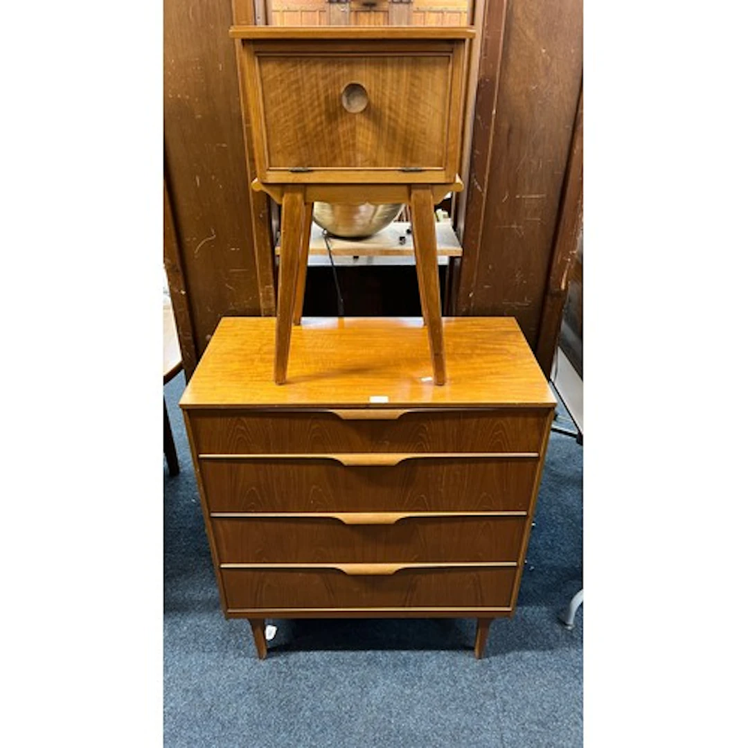 Mid century Austinsuite teak chest of four drawers and a tea...