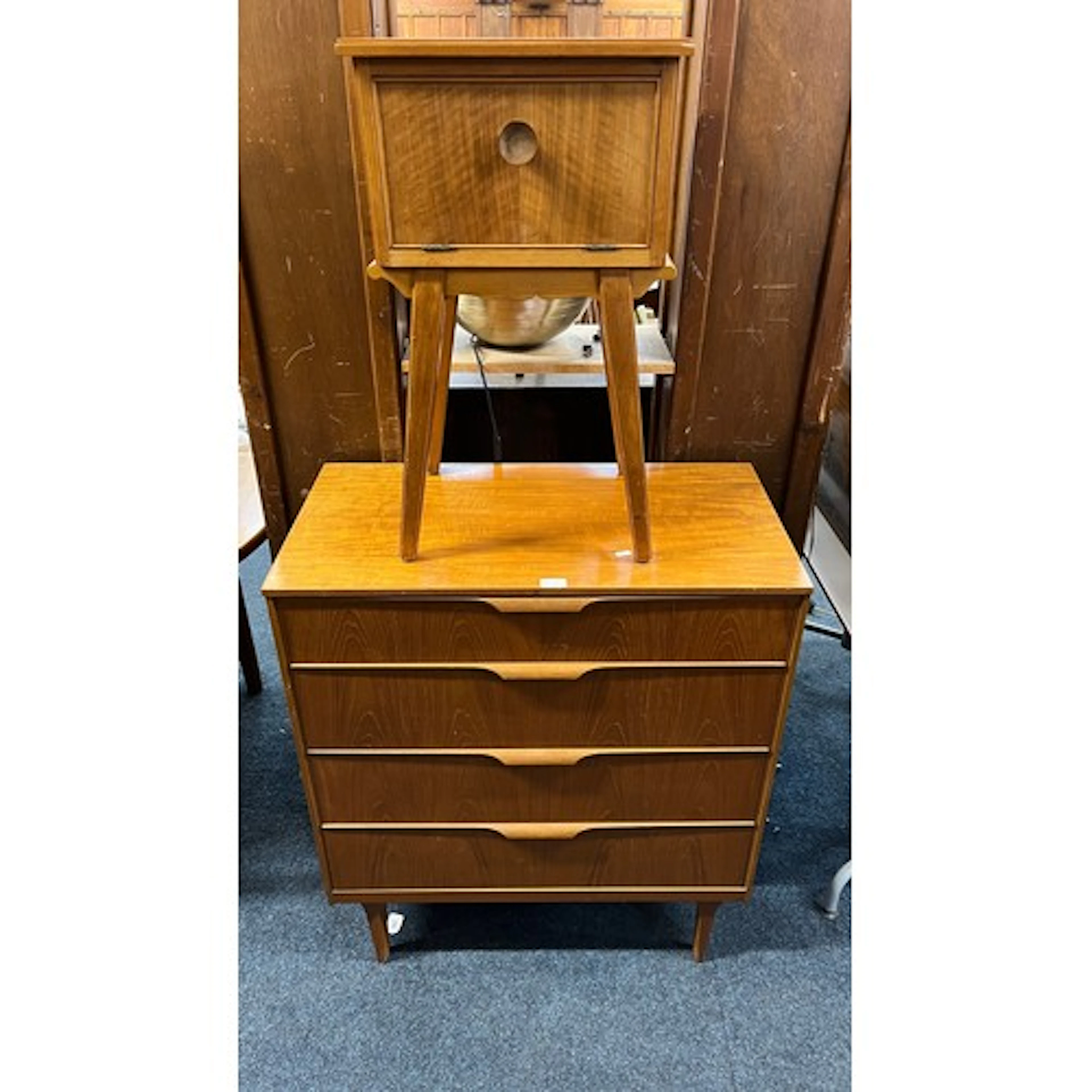 Mid century Austinsuite teak chest of four drawers and a tea...