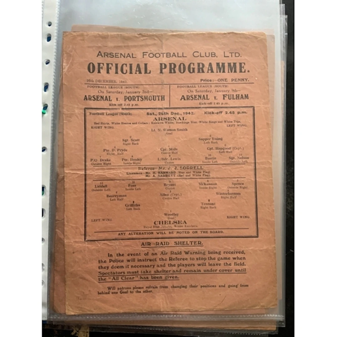 Arsenal 42/43 Complete Home Football Programmes: Single shee...