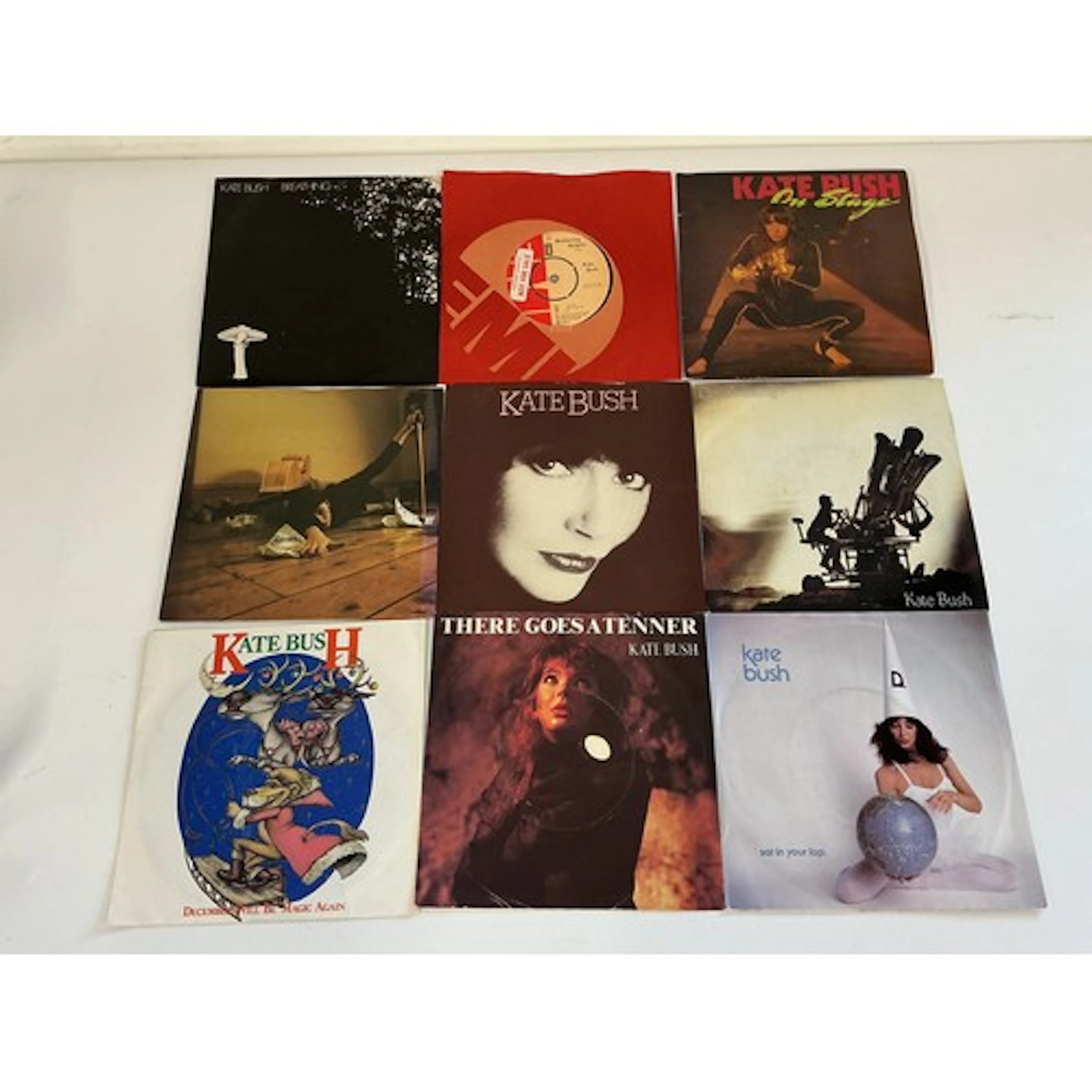 Nine Kate Bush 7” singles including a factory sample Wutheri...