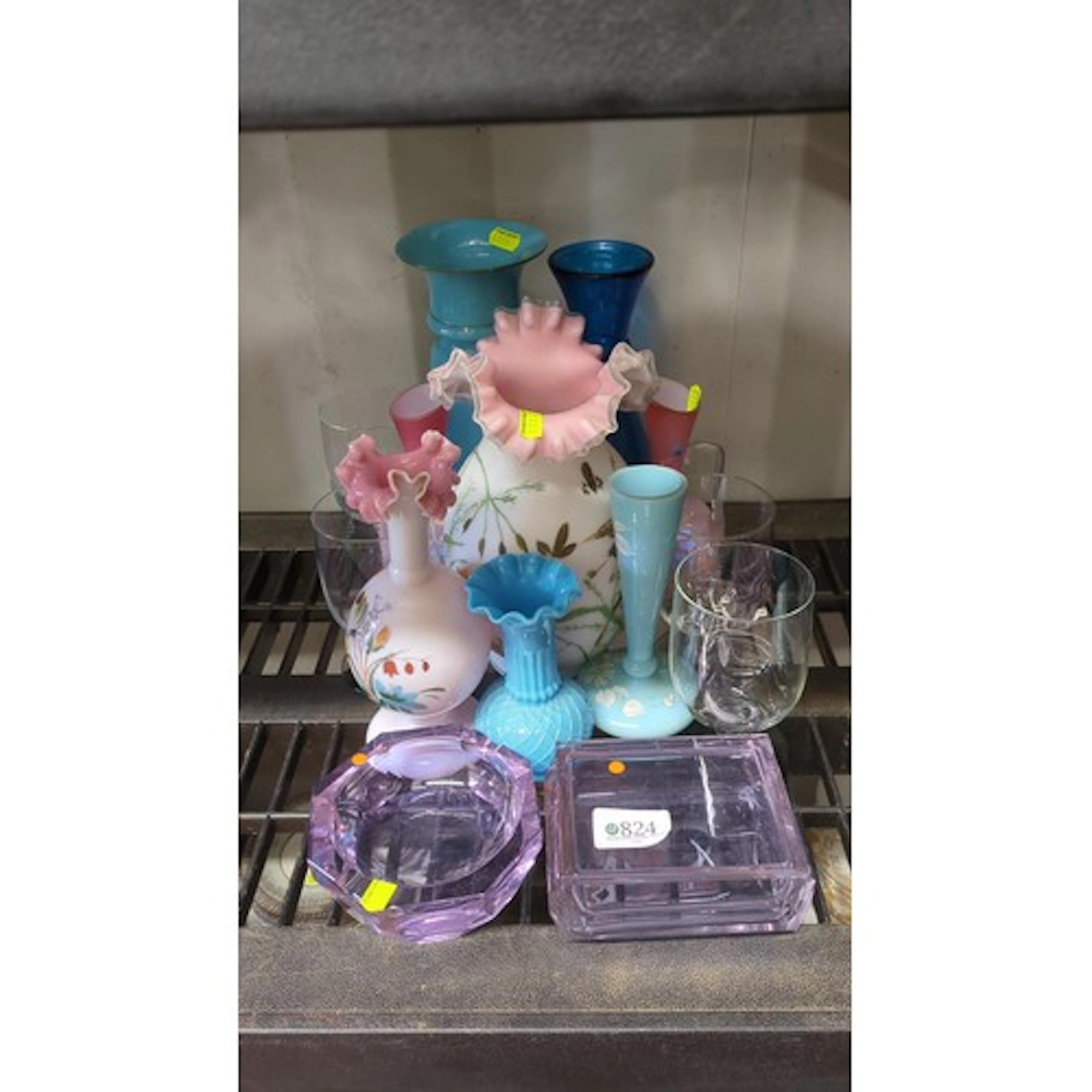 A group of decorative glass including cranberry and turquois...