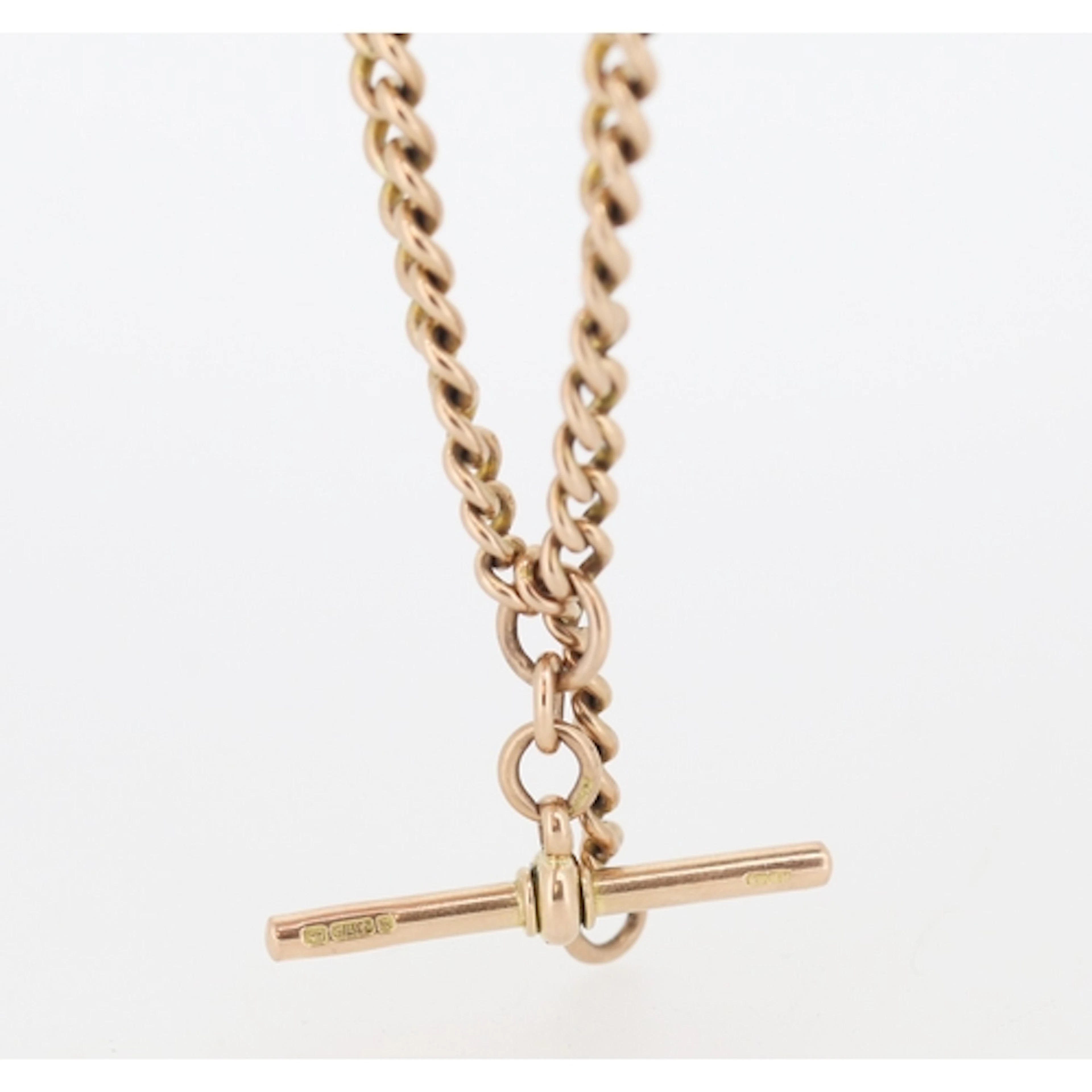 9 Carat Rose Gold Graduated Curb Link T Bar Necklace, 41cm L...