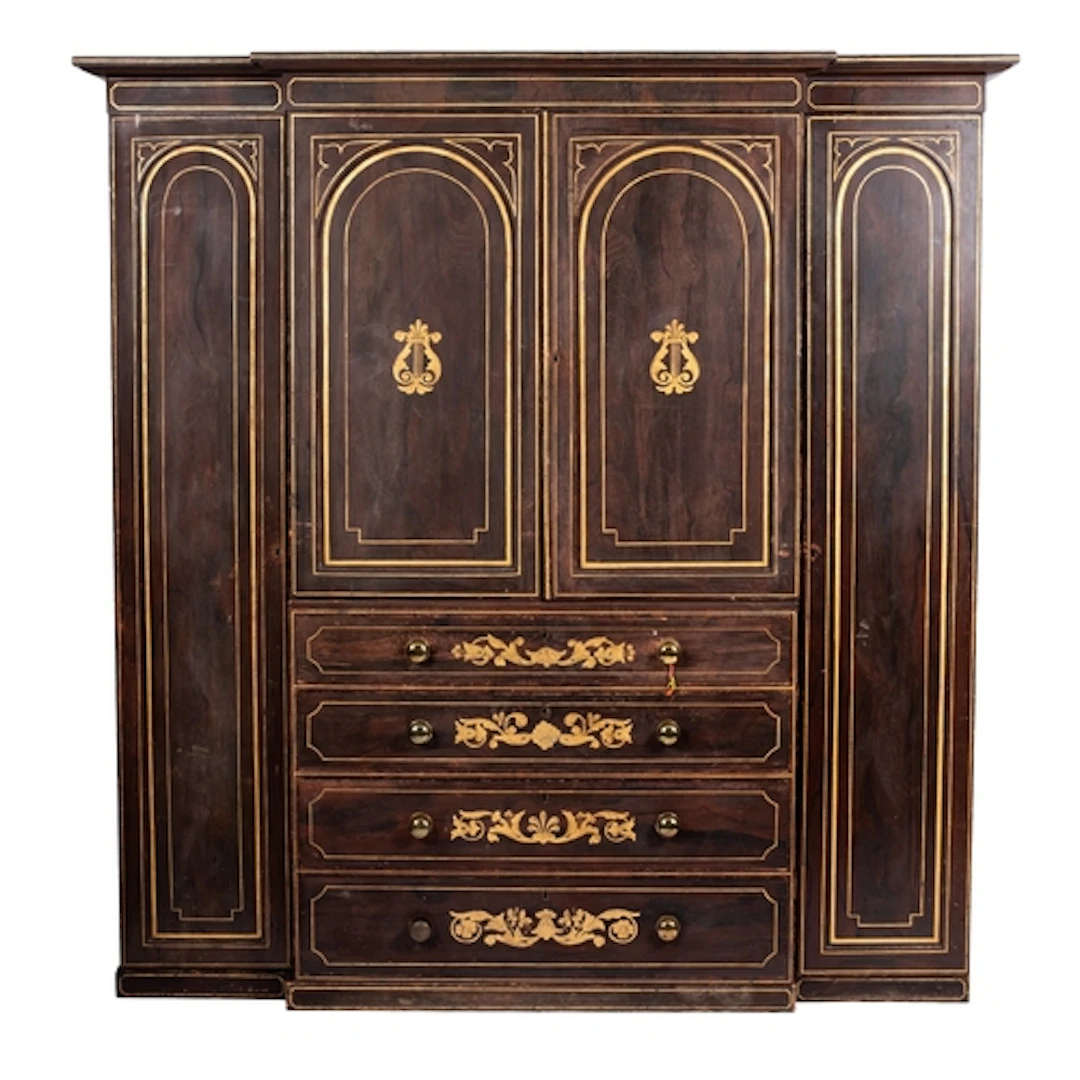 An early Victorian painted faux rosewood and parcel gilt pin...
