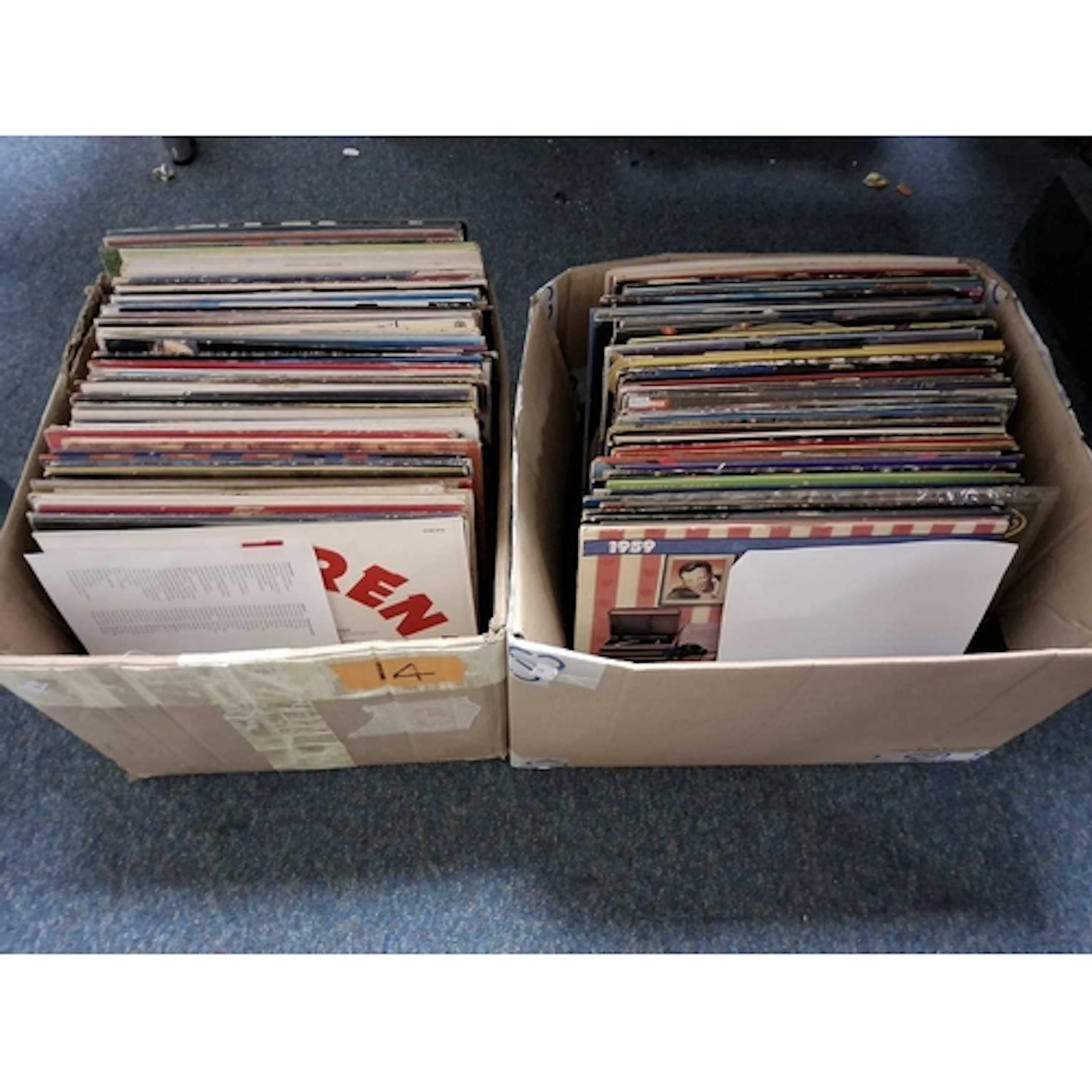 TWO BOXES OF COMPILATION VINYL RECORDS, covering areas such ...