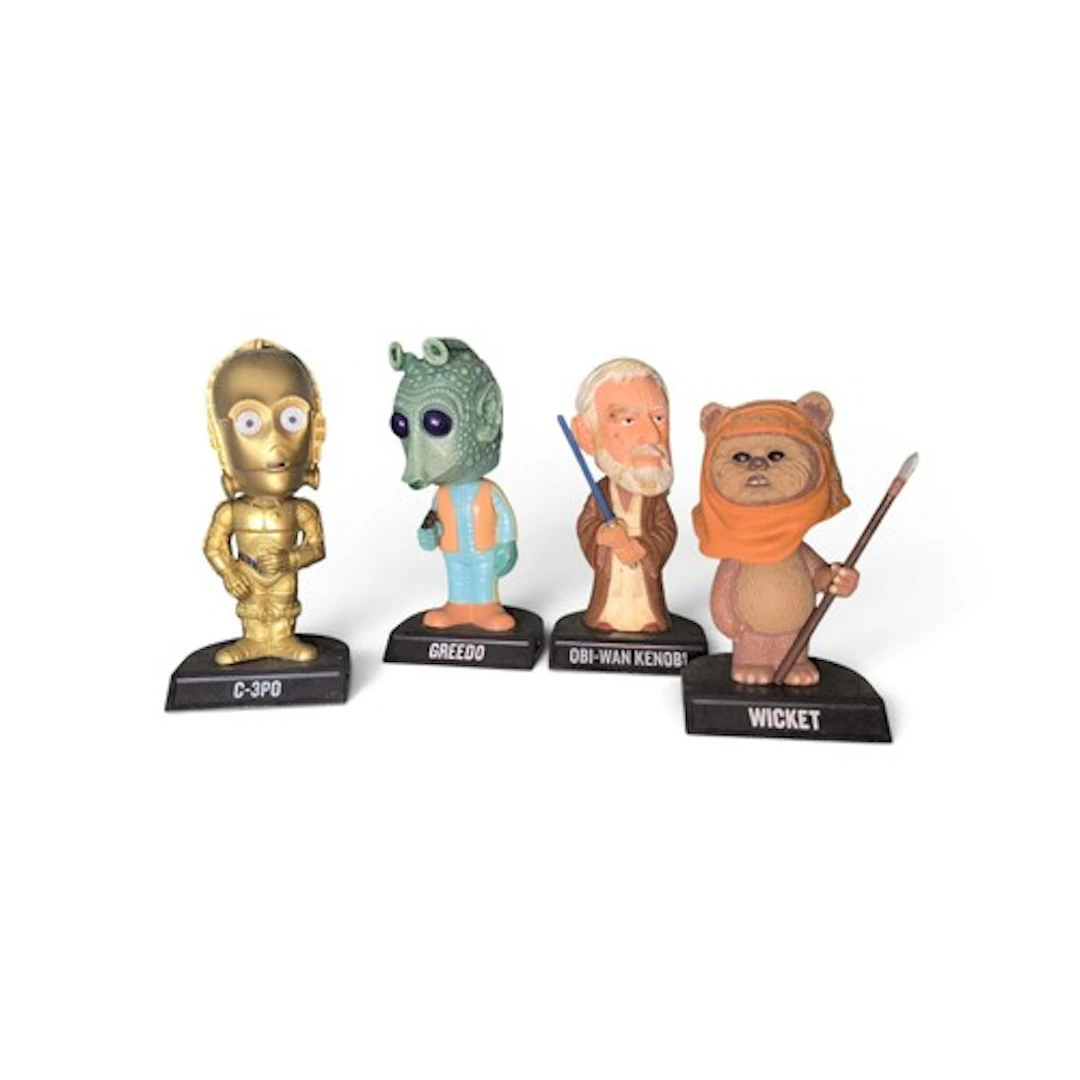4 x Funko Star Wars bobble head figures: Wicket, Obi-Wan Ken...