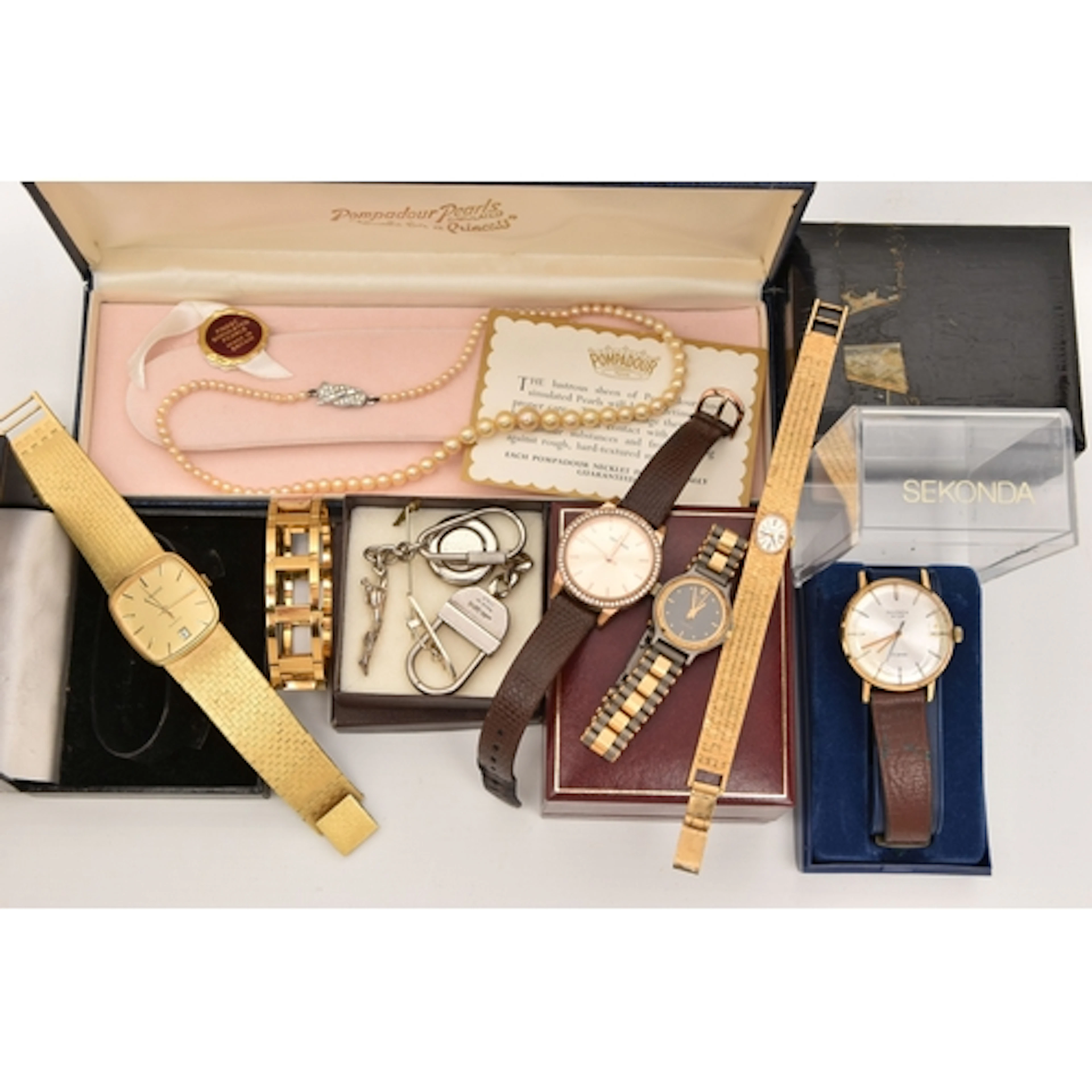 AN ASSORTMENT OF WRISTWATCHES AND COSTUME JEWELLERY, watches...