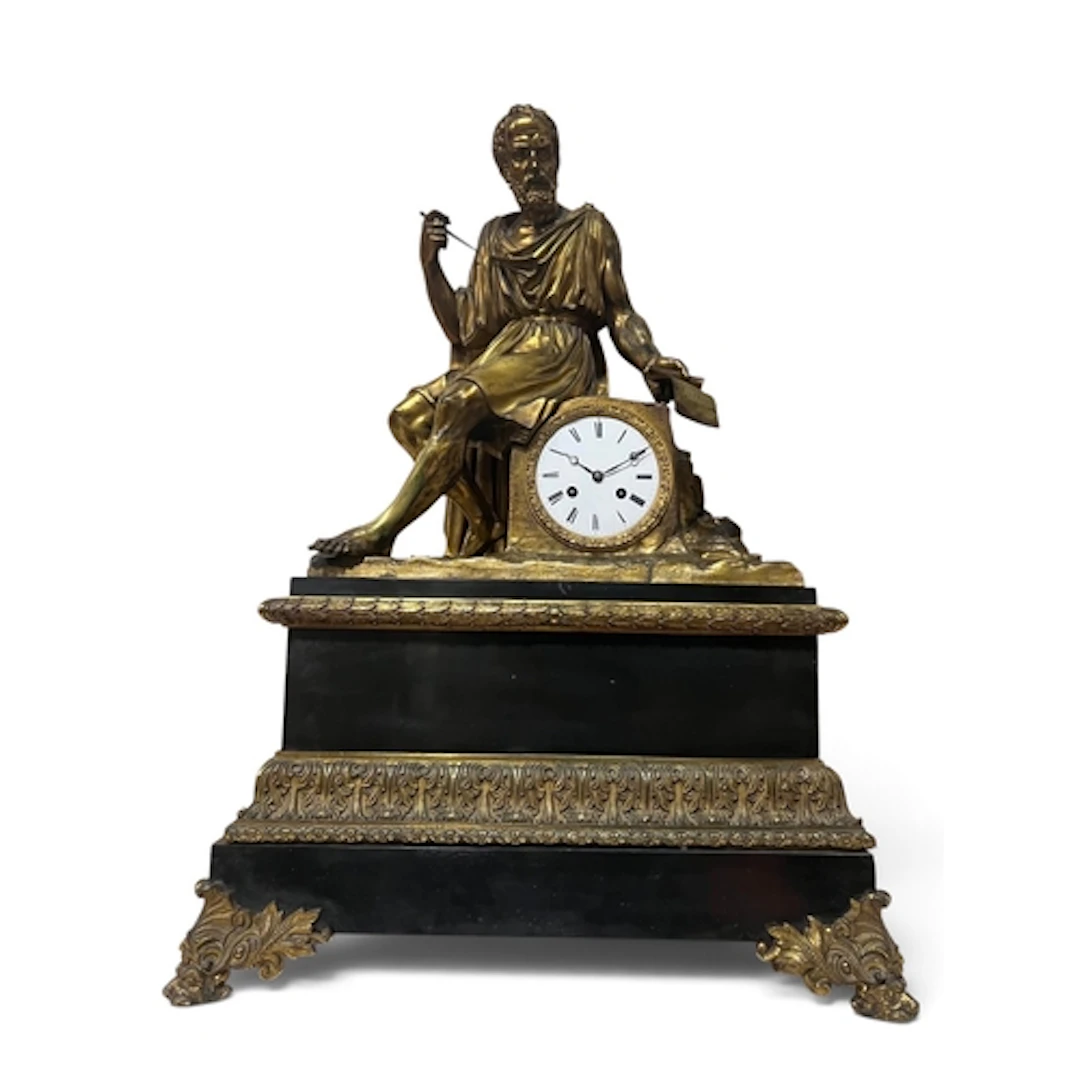 A MONUMENTAL SIZED 19TH C FRENCH MANTEL CLOCK WITH A GILT BR...