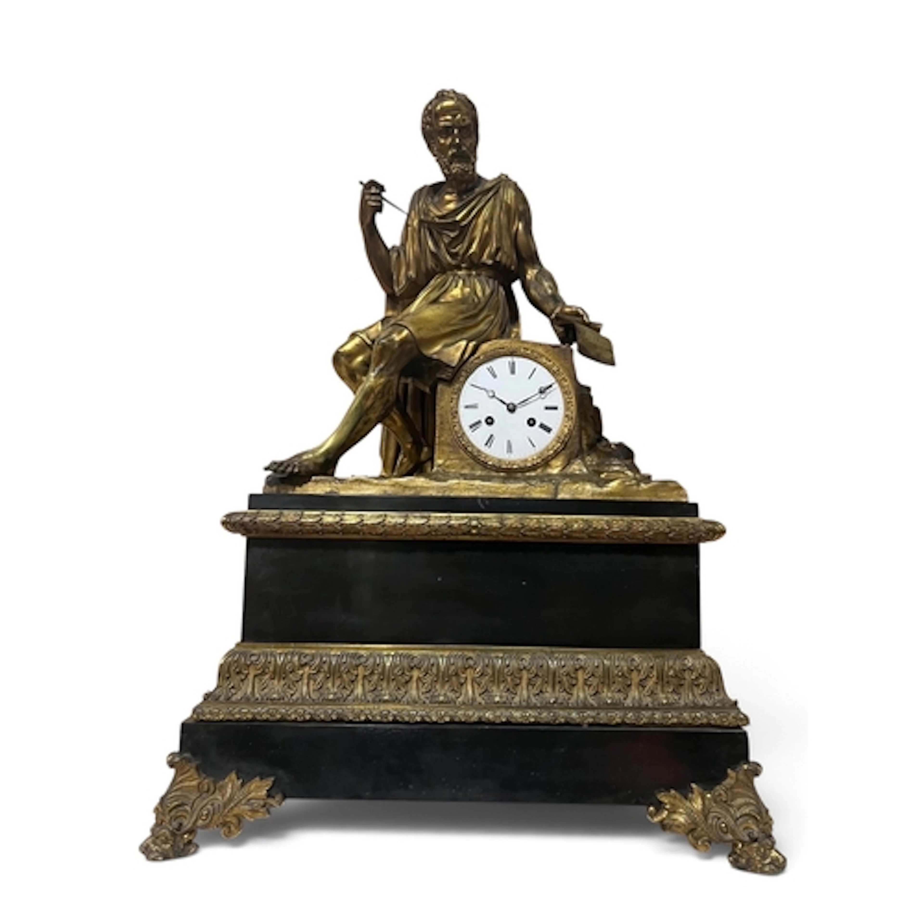 A MONUMENTAL SIZED 19TH C FRENCH MANTEL CLOCK WITH A GILT BR...