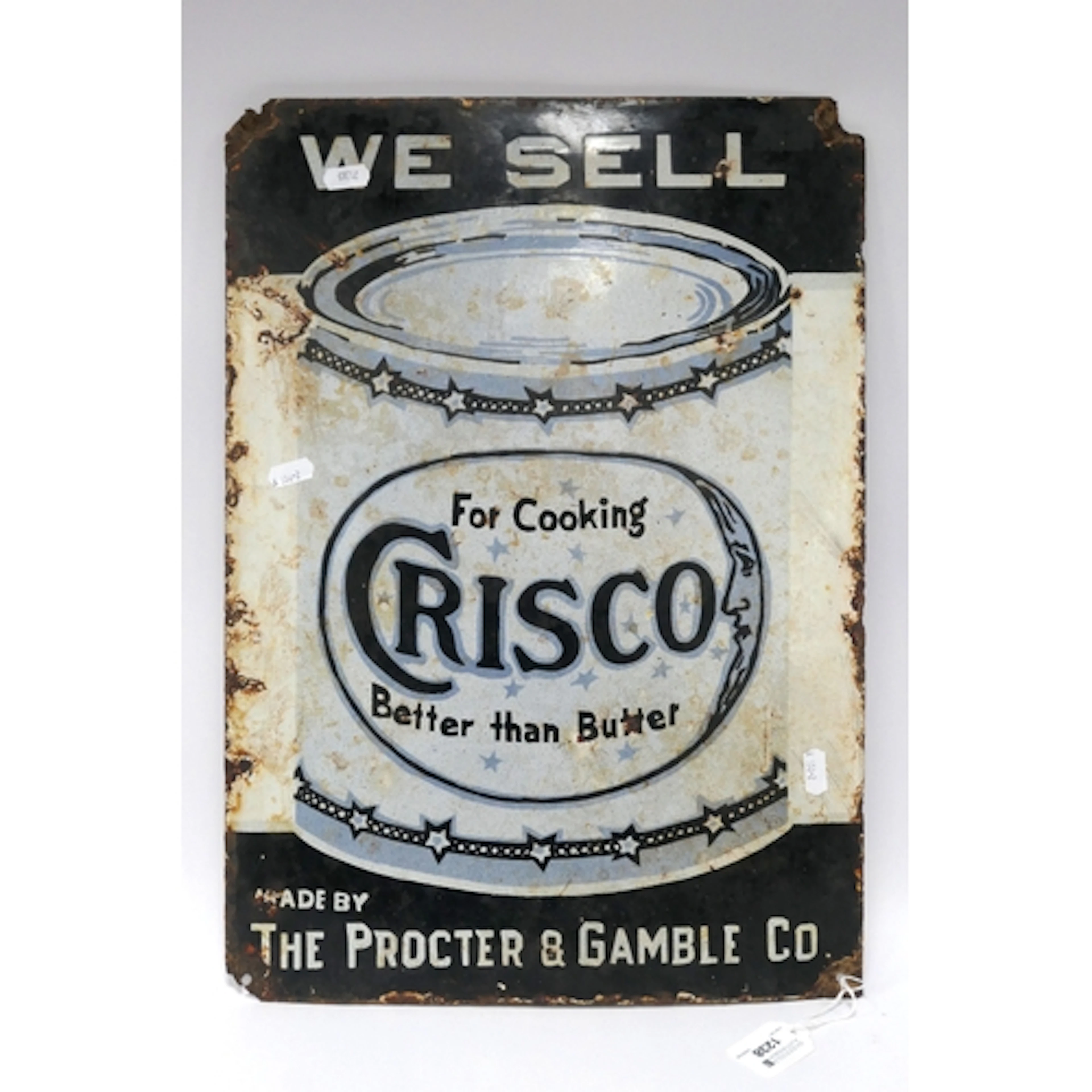 A Vintage Enamel Sign for Crisco, inscribed 'We Sell for Coo...