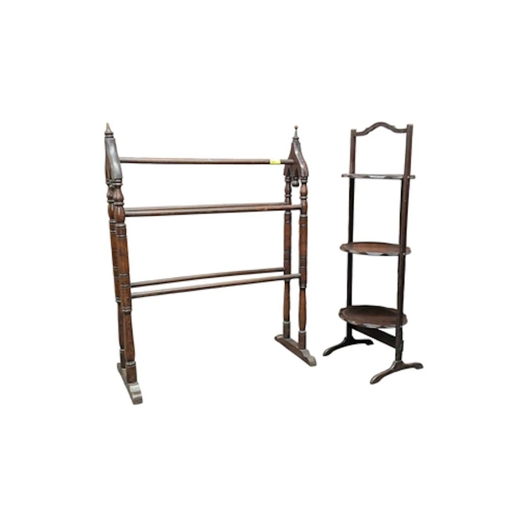 A Victorian 19th century mahogany towel rail and cake stand....