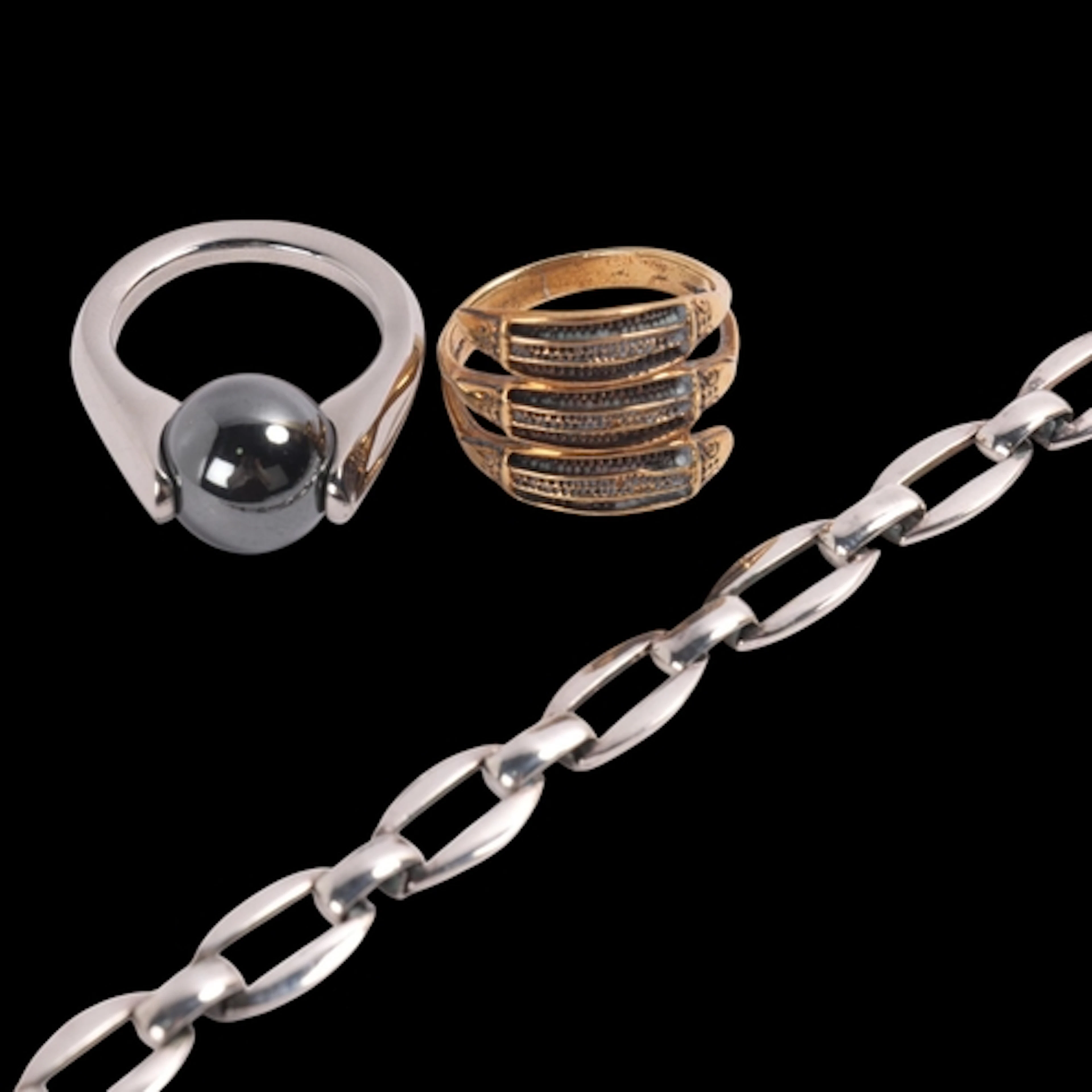 Various jewellery, including a sterling silver panel bracele...