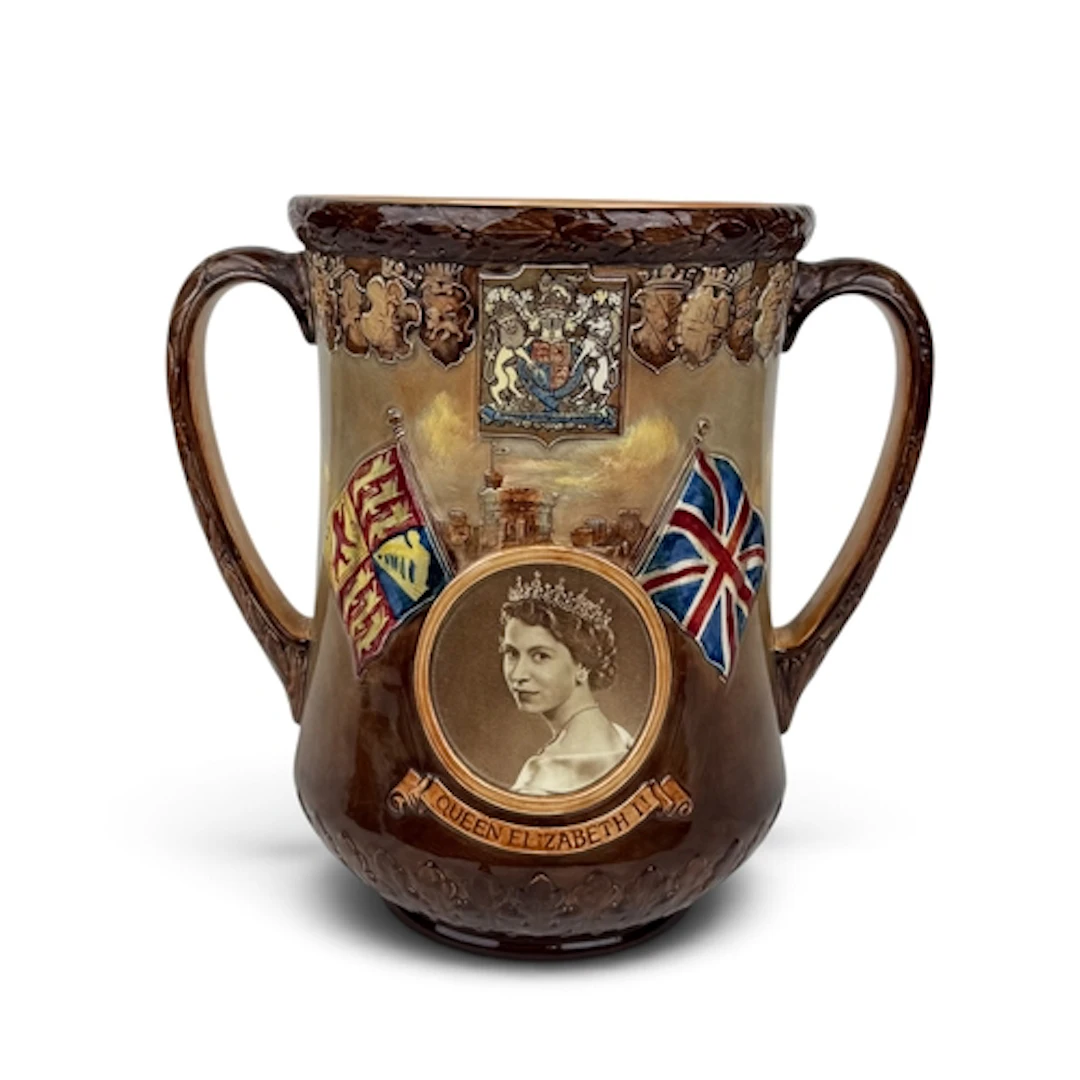 A ROYAL DOULTON QUEEN ELIZABETH II CORONATION LOVING CUP, 2...