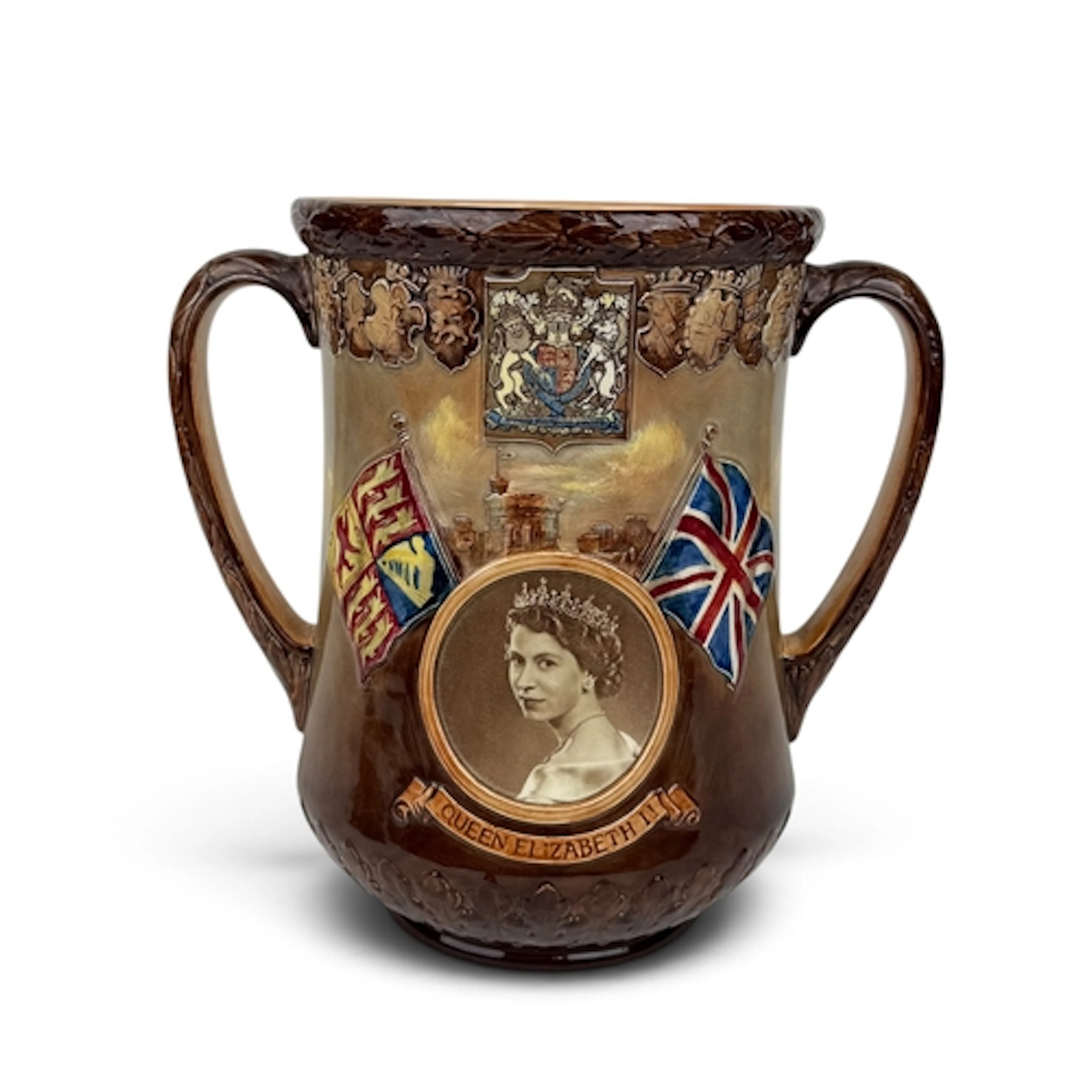 A ROYAL DOULTON QUEEN ELIZABETH II CORONATION LOVING CUP, 2...