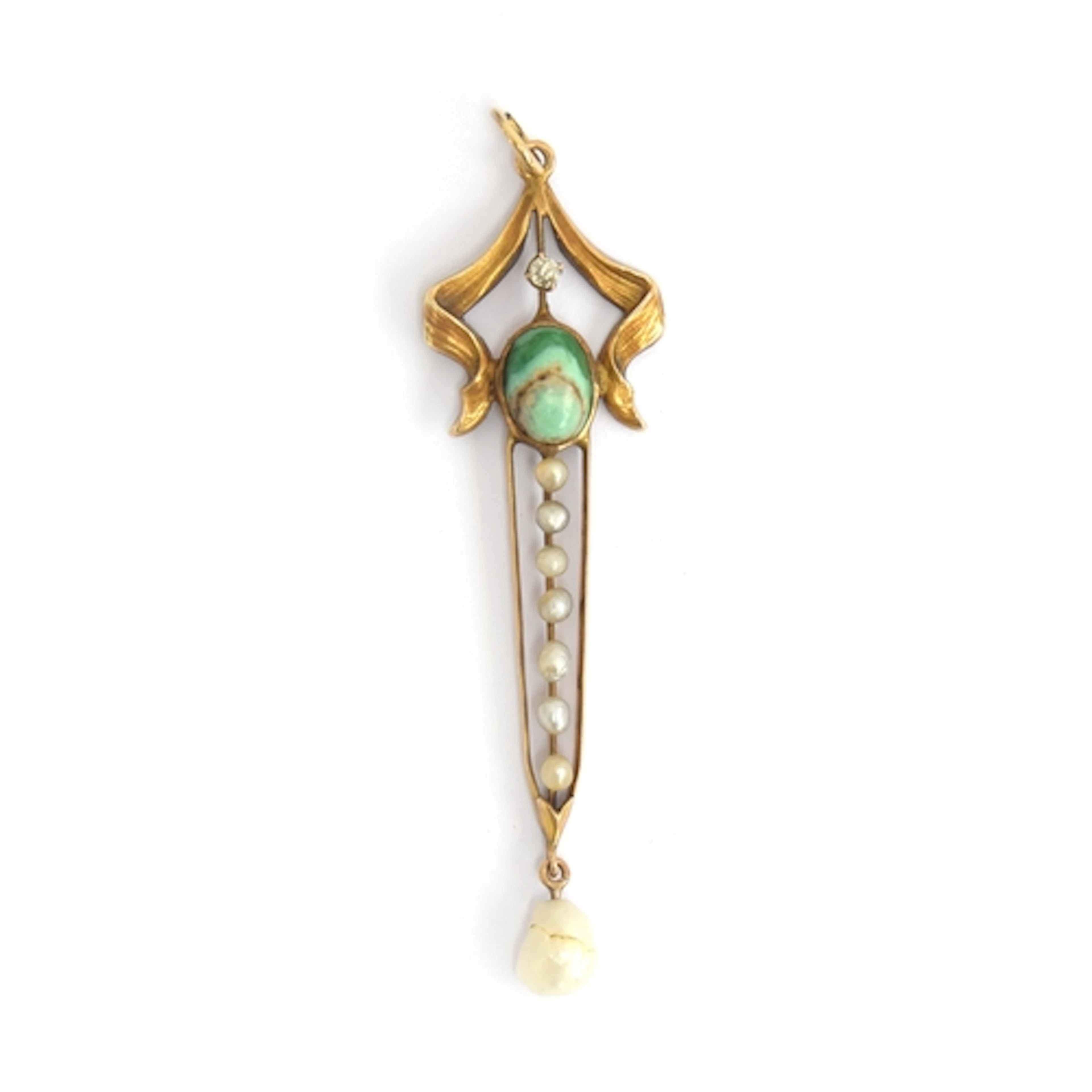 A Belle Epoque gold, turquoise, pearl and diamond pendant, w...