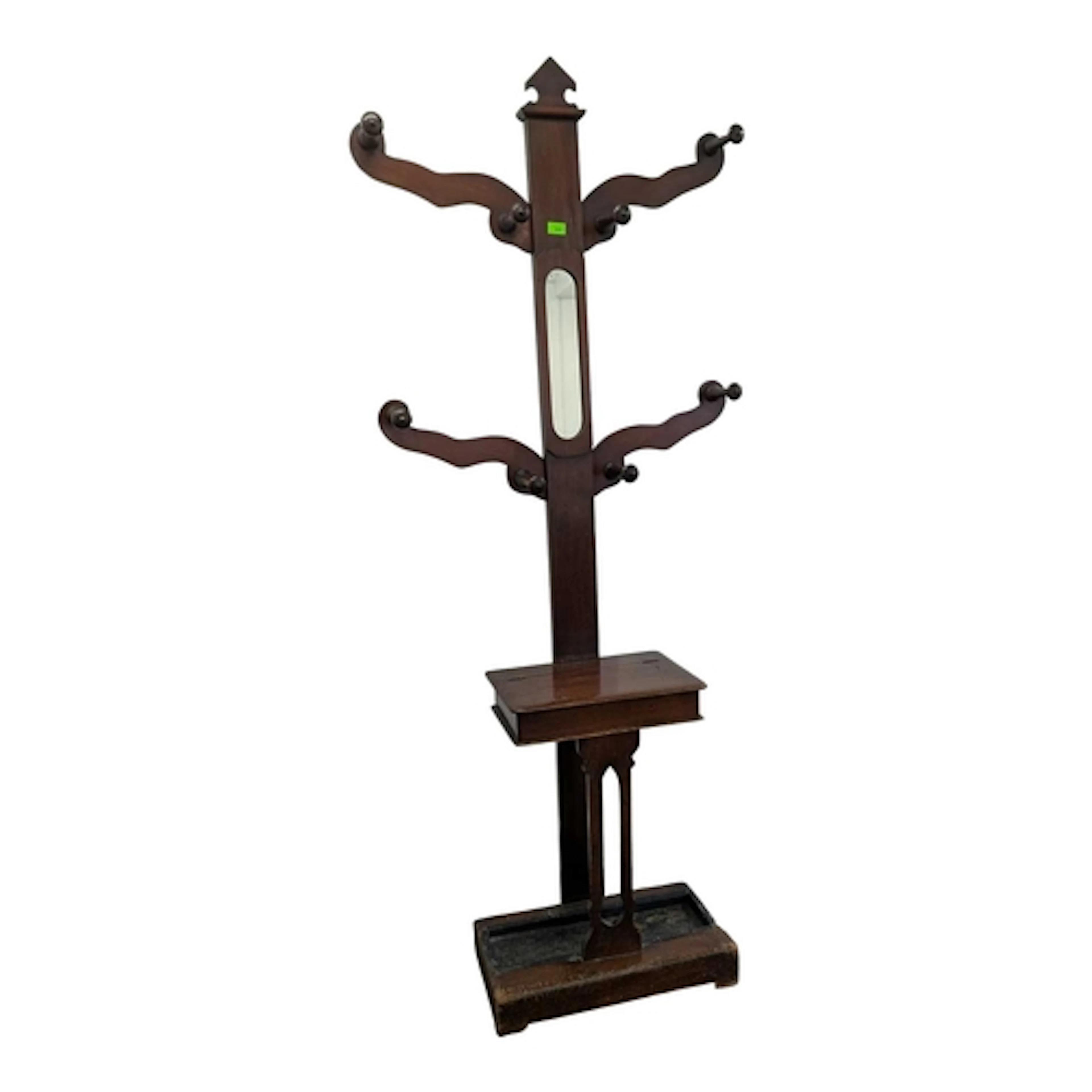 A vintage mid century mahogany hall stand. Having a small gl...