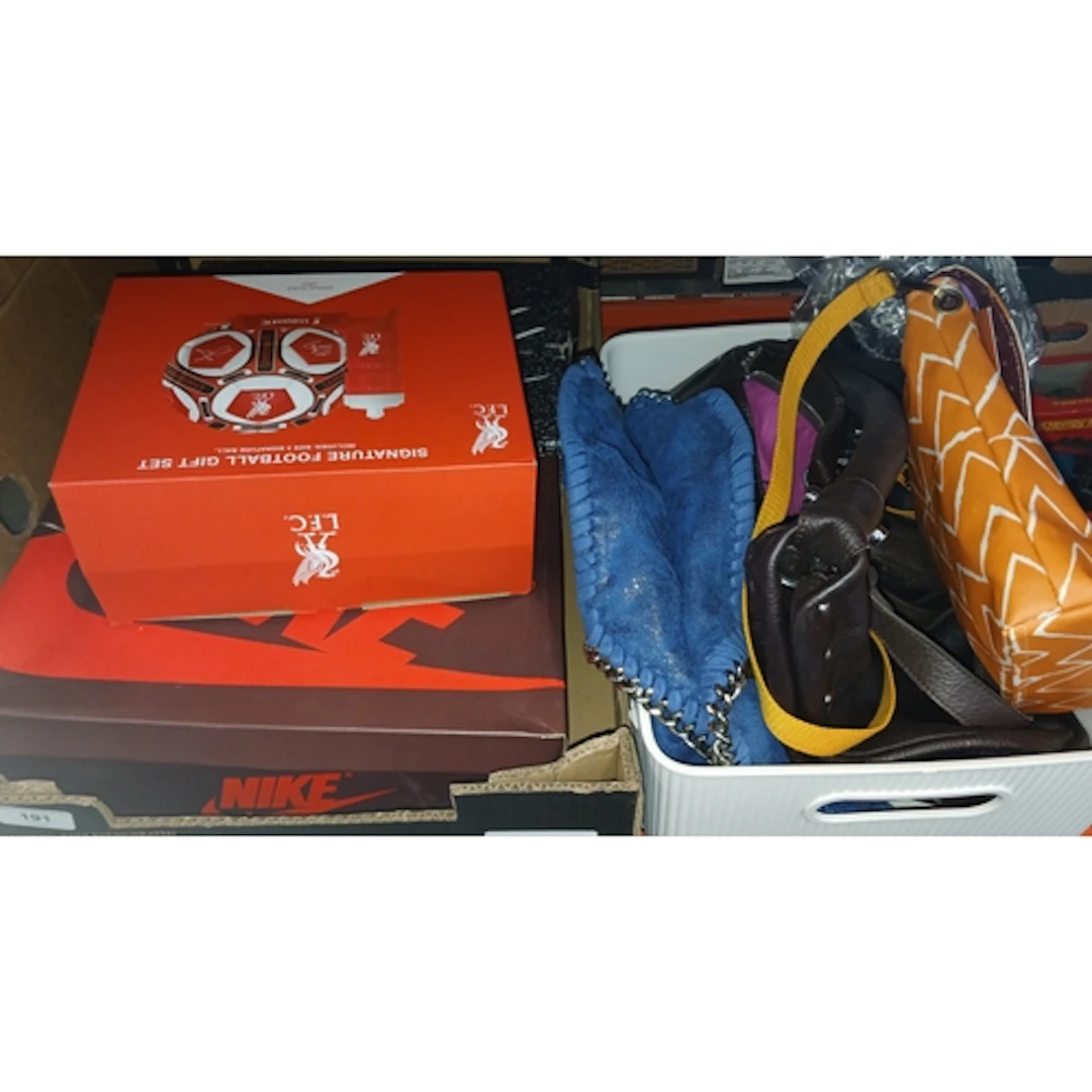 A mixed lot including handbags, a Liverpool FC gift set, and...